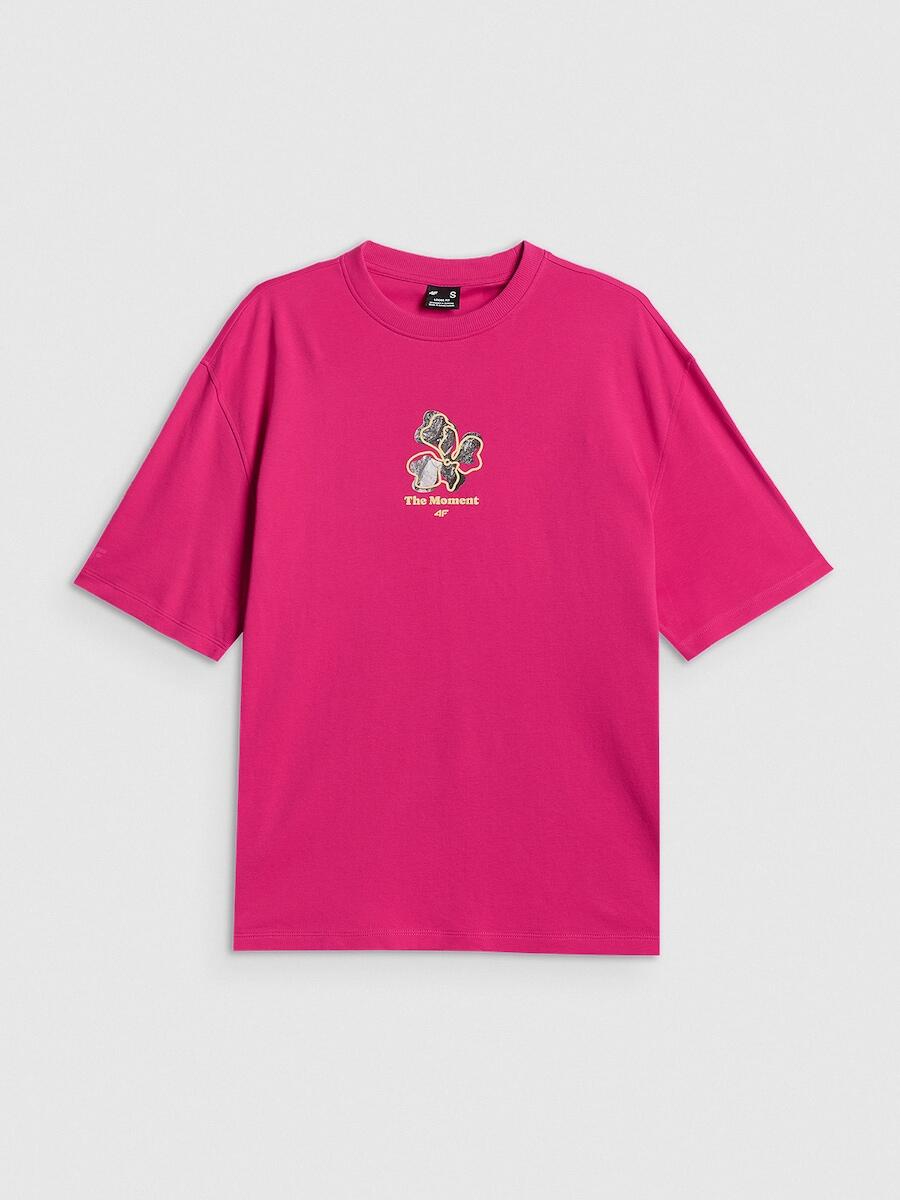 T-shirt loose z nadrukiem damski 4F 4FRSS26TTSHF3706 4/6
