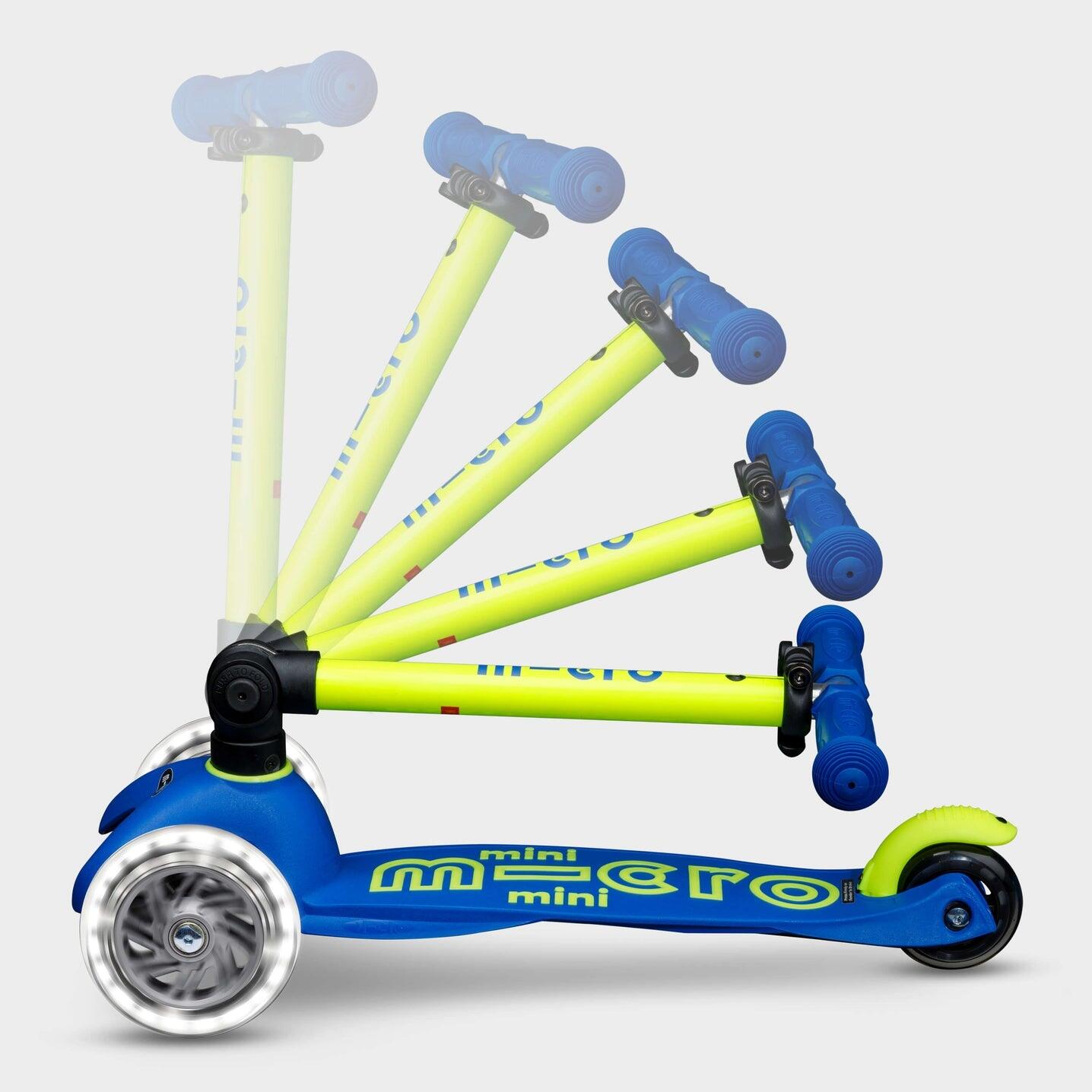 Patinete 3 Ruedas Micro Mini Deluxe Plegable NEON LED Azul-Amarillo 5/7