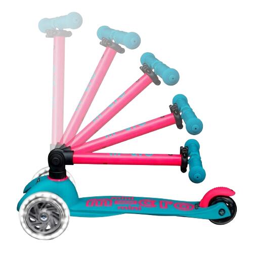 Patinete 3 Ruedas Micro Mini Deluxe Plegable NEON LED Aqua-Fucsia 5/7