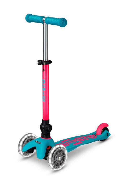 Patinete 3 Ruedas Micro Mini Deluxe Plegable NEON LED Aqua-Fucsia 1/7