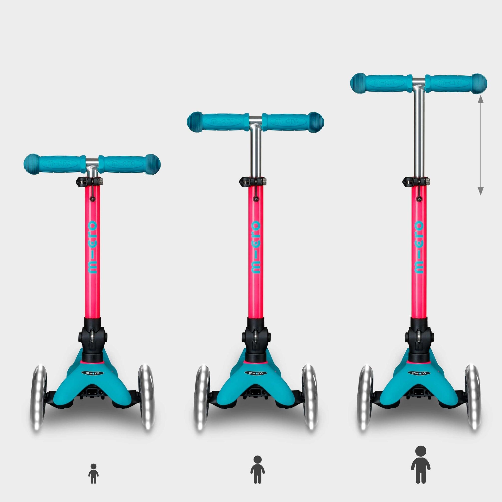 Patinete 3 Ruedas Micro Mini Deluxe Plegable NEON LED Aqua-Fucsia 6/7