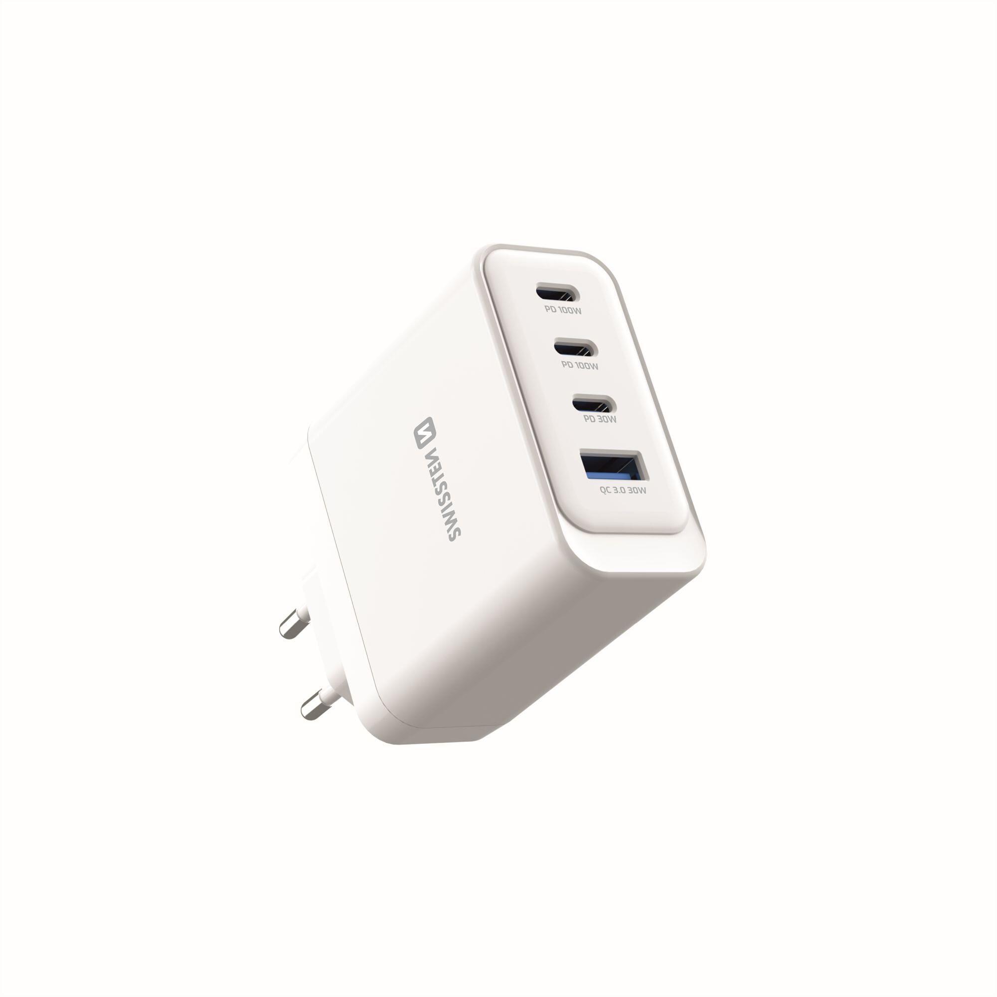 SWISSTEN Travel Charger GaN 100W, 3x USB-C, 1x USB-A, branco 3/7
