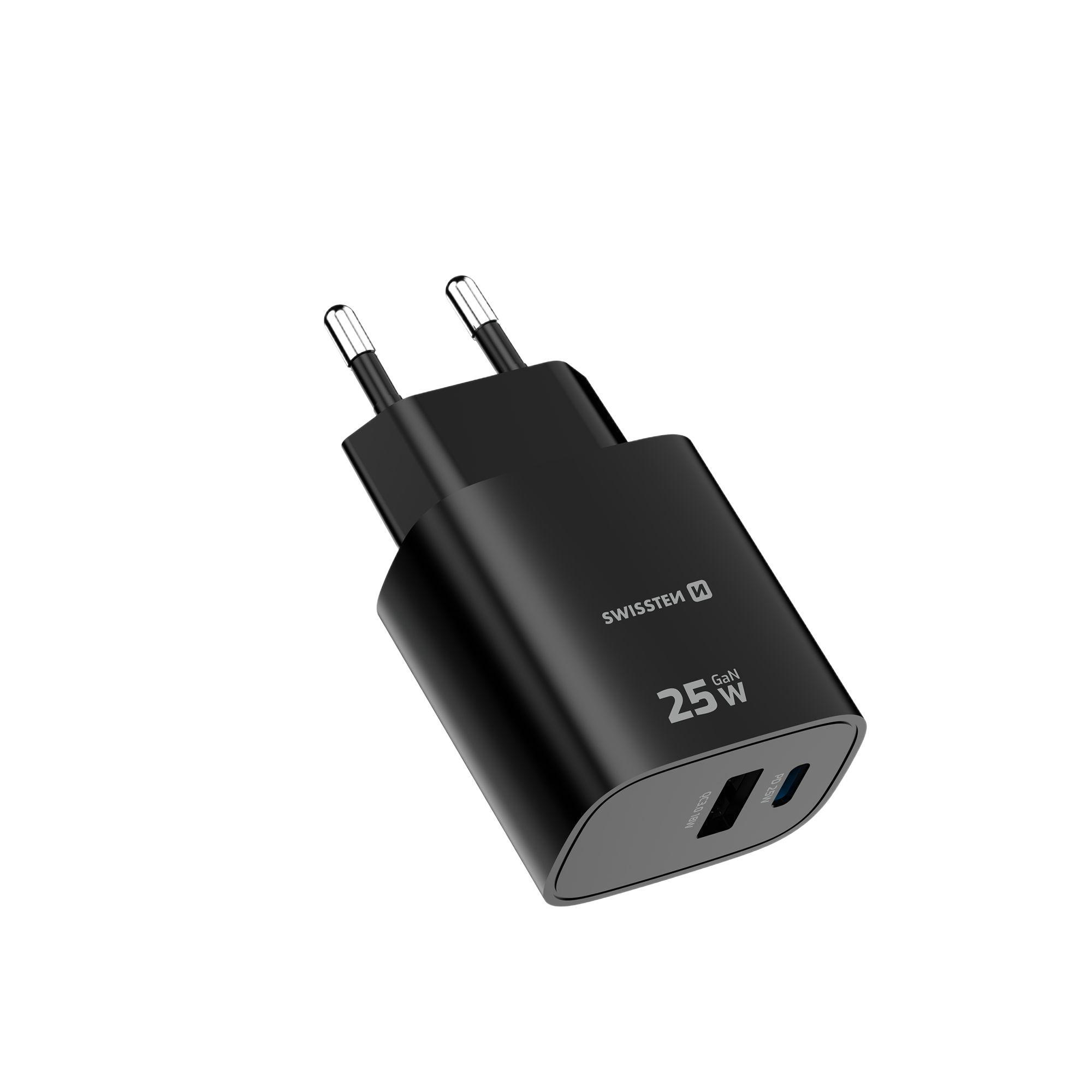 SWISSTEN GaN Edge Charger 55W - 1x USB-C PD 25W, 1x USB-A QC 18W, preto 3/7