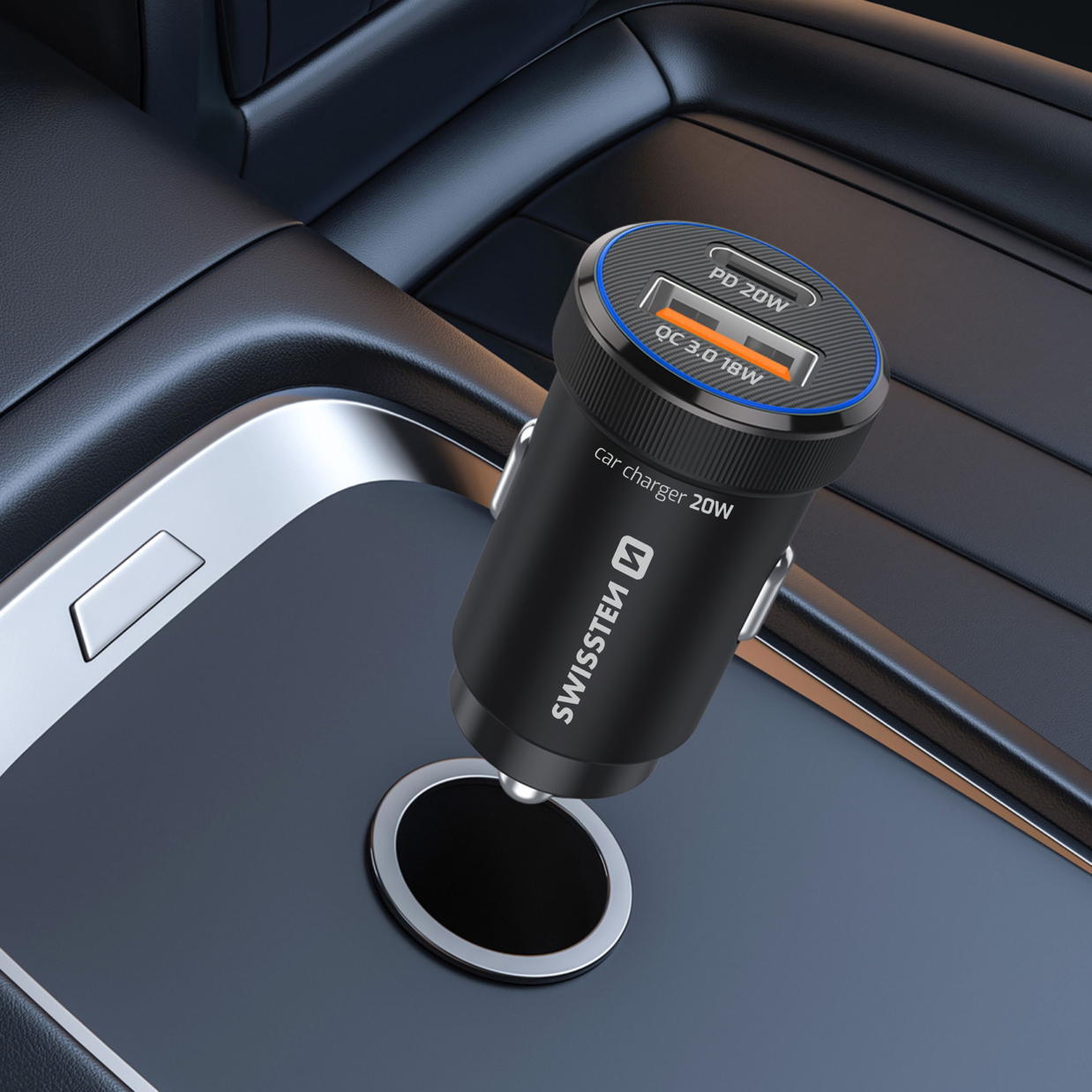 Carregador auto SWISSTEN 20W - 1x USB-C PD + 1x USB-A QC 3.0 2/6