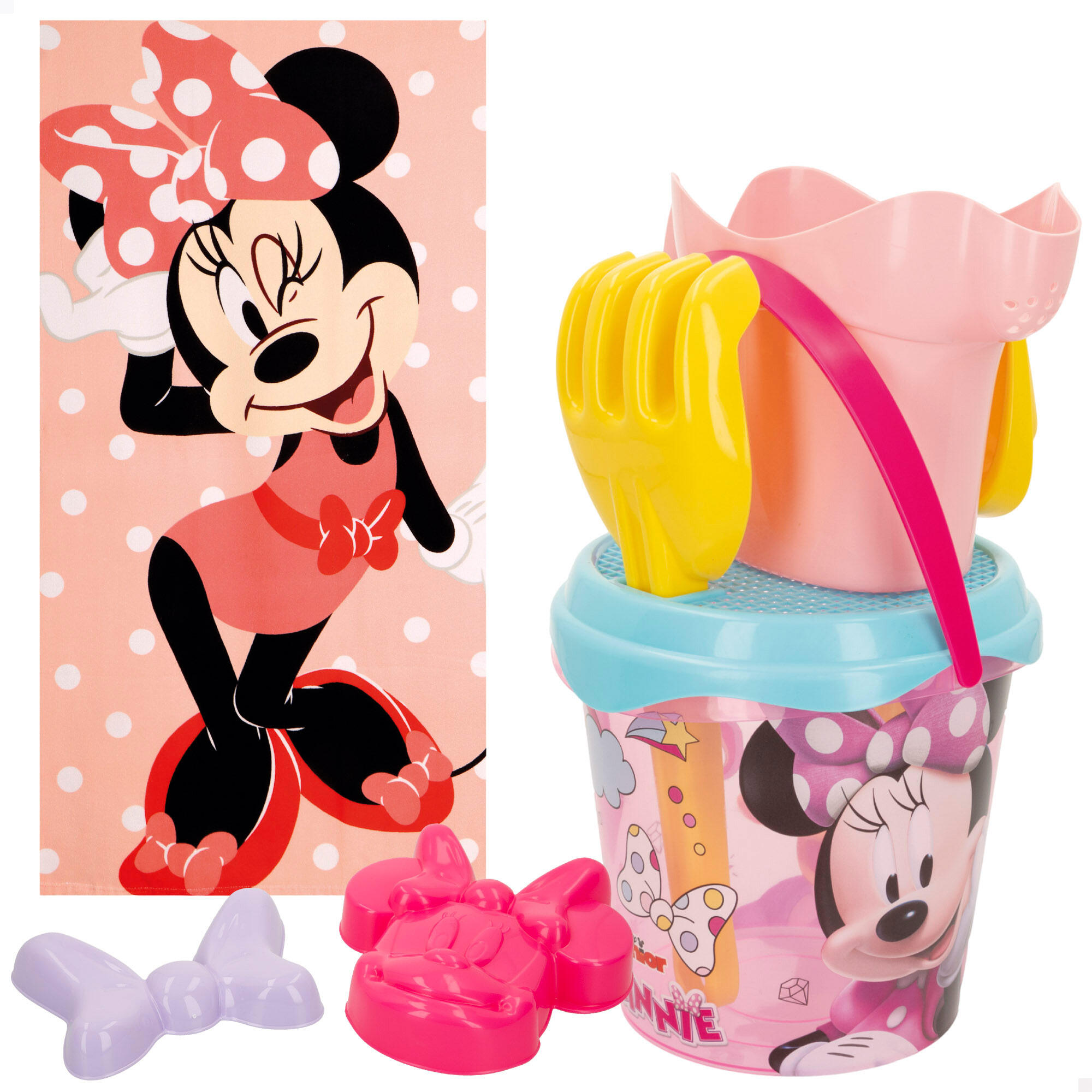 Minnie Conjunto de balde de praia com acessórios toalha e saco 2/7