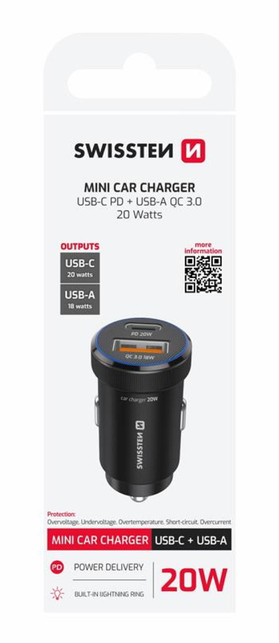 Carregador auto SWISSTEN 20W - 1x USB-C PD + 1x USB-A QC 3.0 6/6