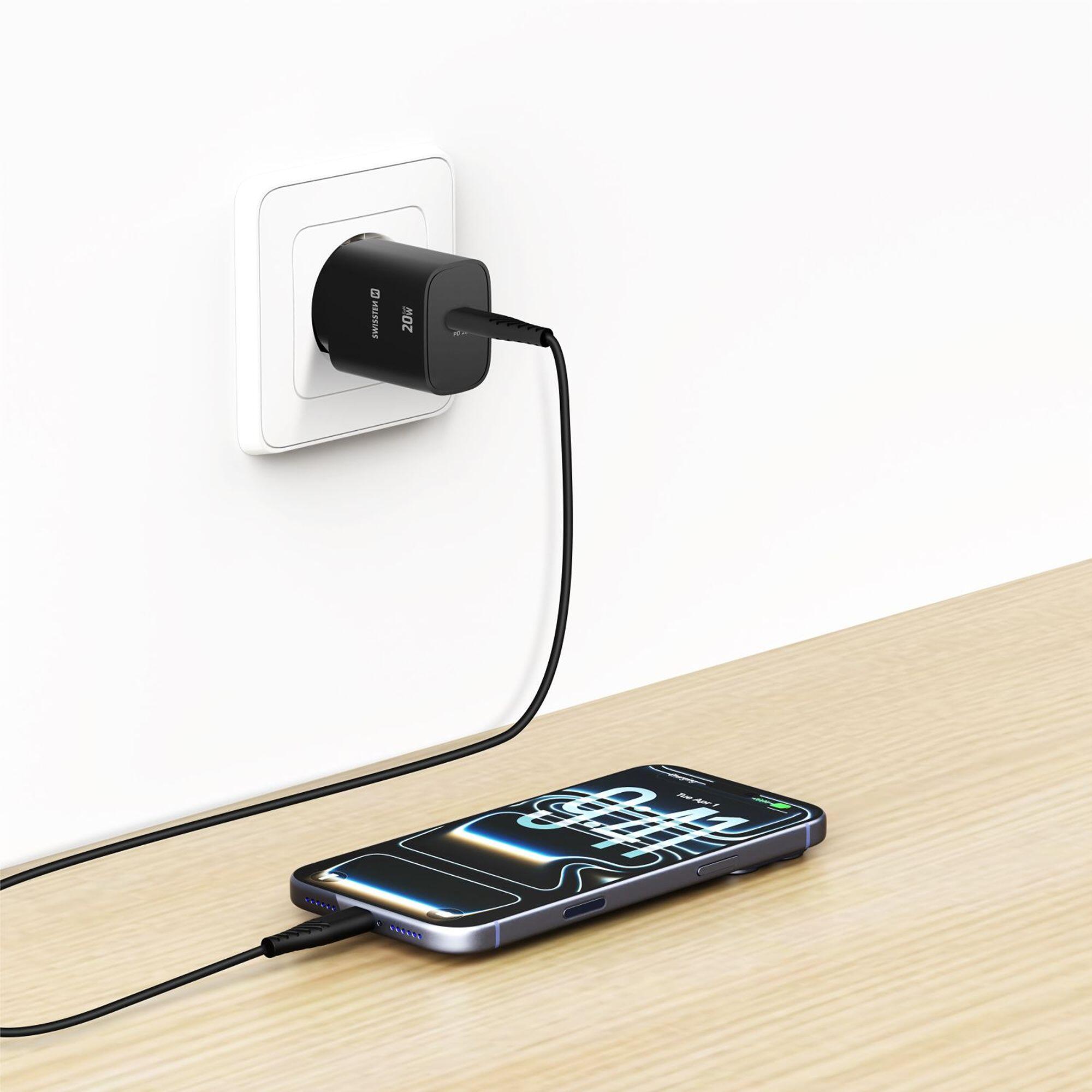 Carregador parede SWISSTEN GaN Edge Charger 20W 1x USB-C preto 6/7