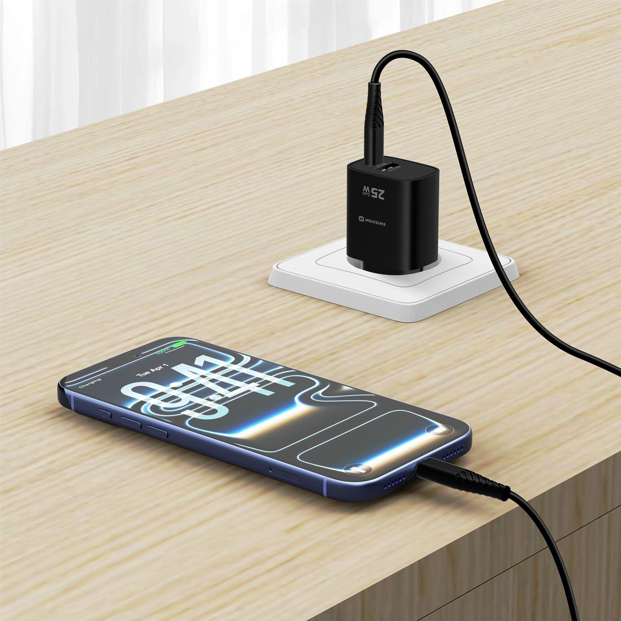 SWISSTEN GaN Edge Charger 55W - 1x USB-C PD 25W, 1x USB-A QC 18W, preto 7/7