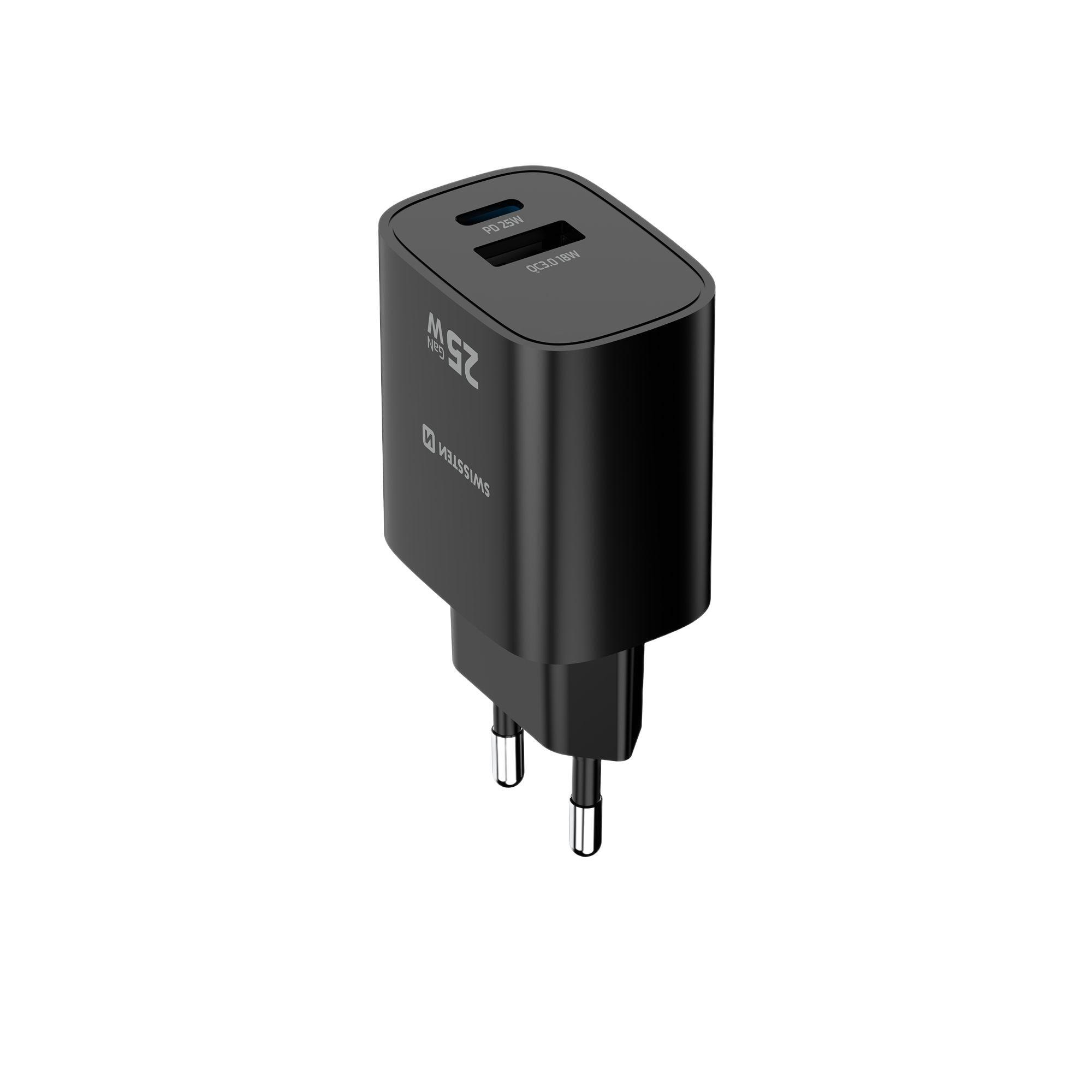 SWISSTEN GaN Edge Charger 55W - 1x USB-C PD 25W, 1x USB-A QC 18W, preto 5/7