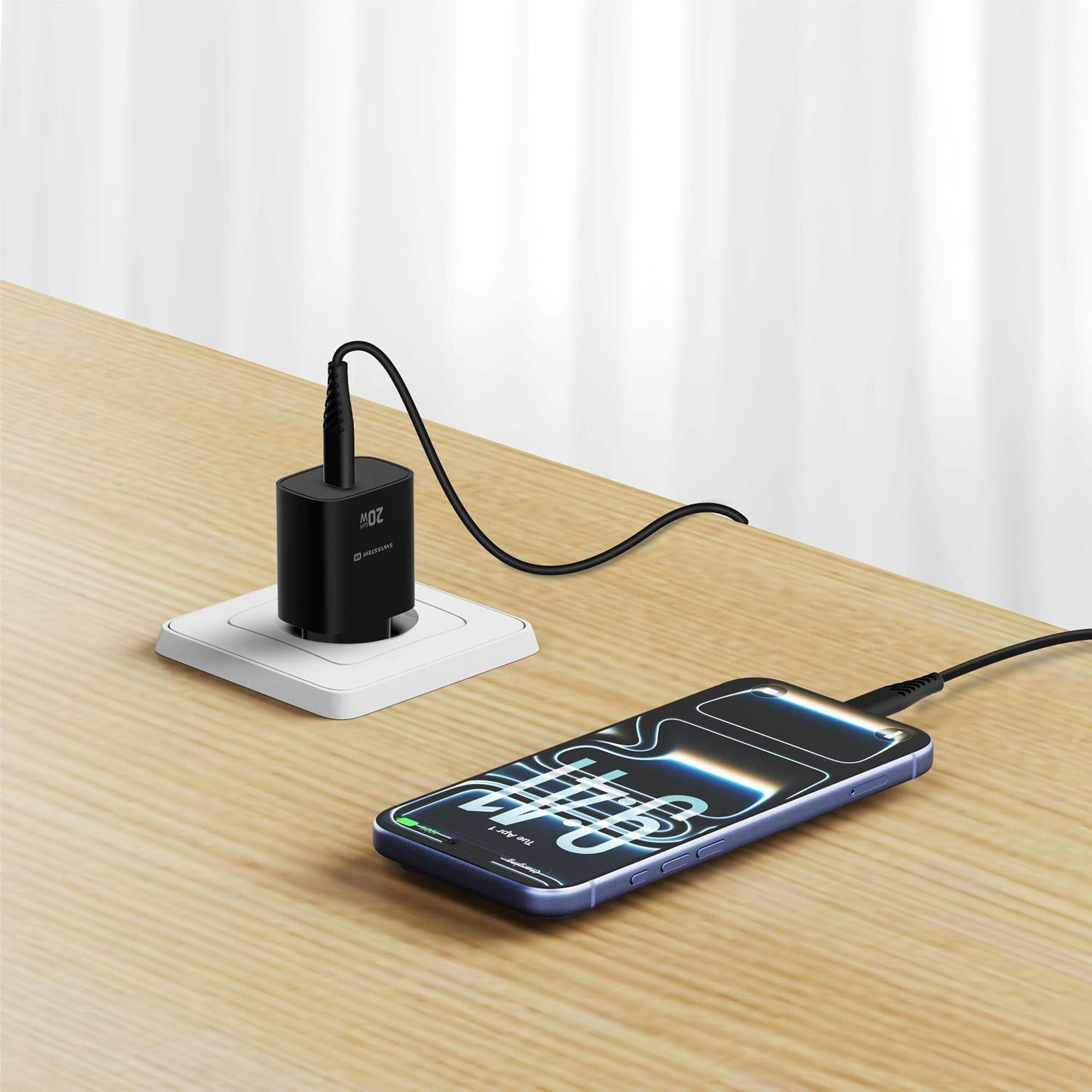Carregador parede SWISSTEN GaN Edge Charger 20W 1x USB-C preto 7/7