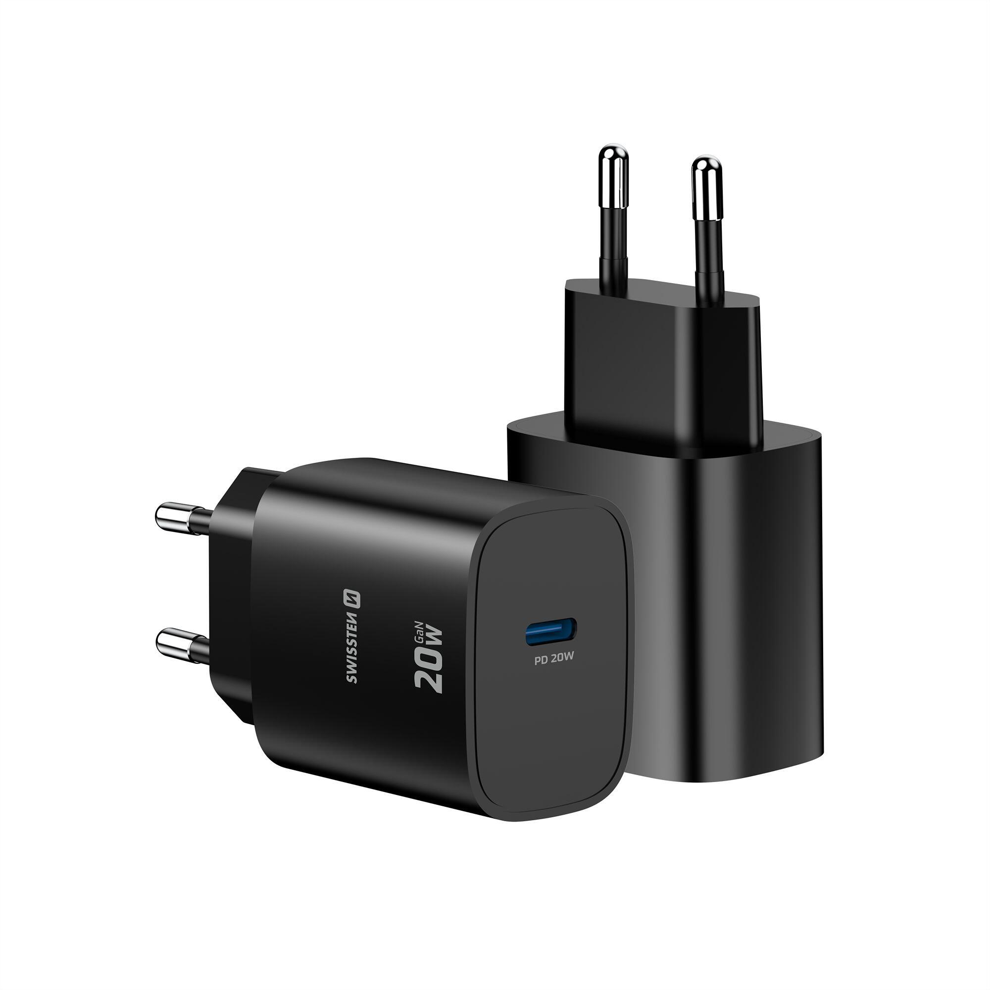 Carregador parede SWISSTEN GaN Edge Charger 20W 1x USB-C preto 5/7