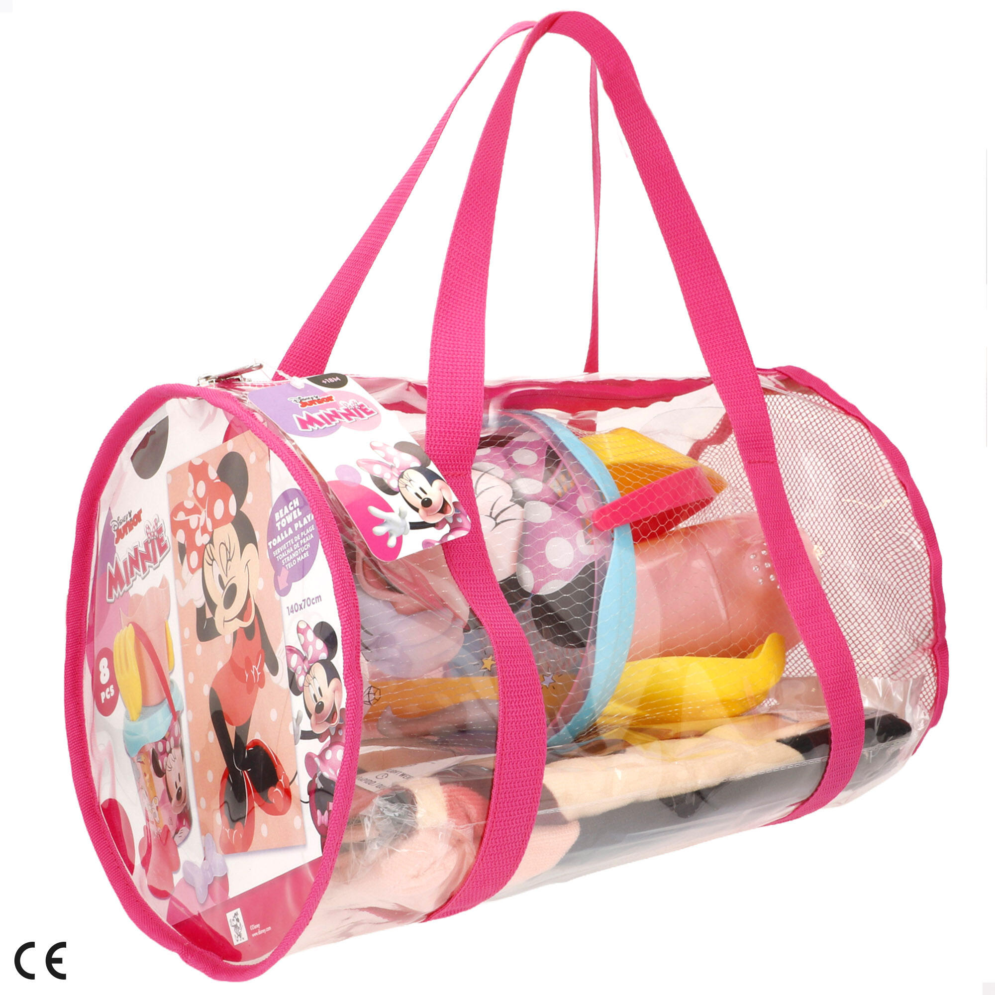 Minnie Conjunto de balde de praia com acessórios toalha e saco 6/7