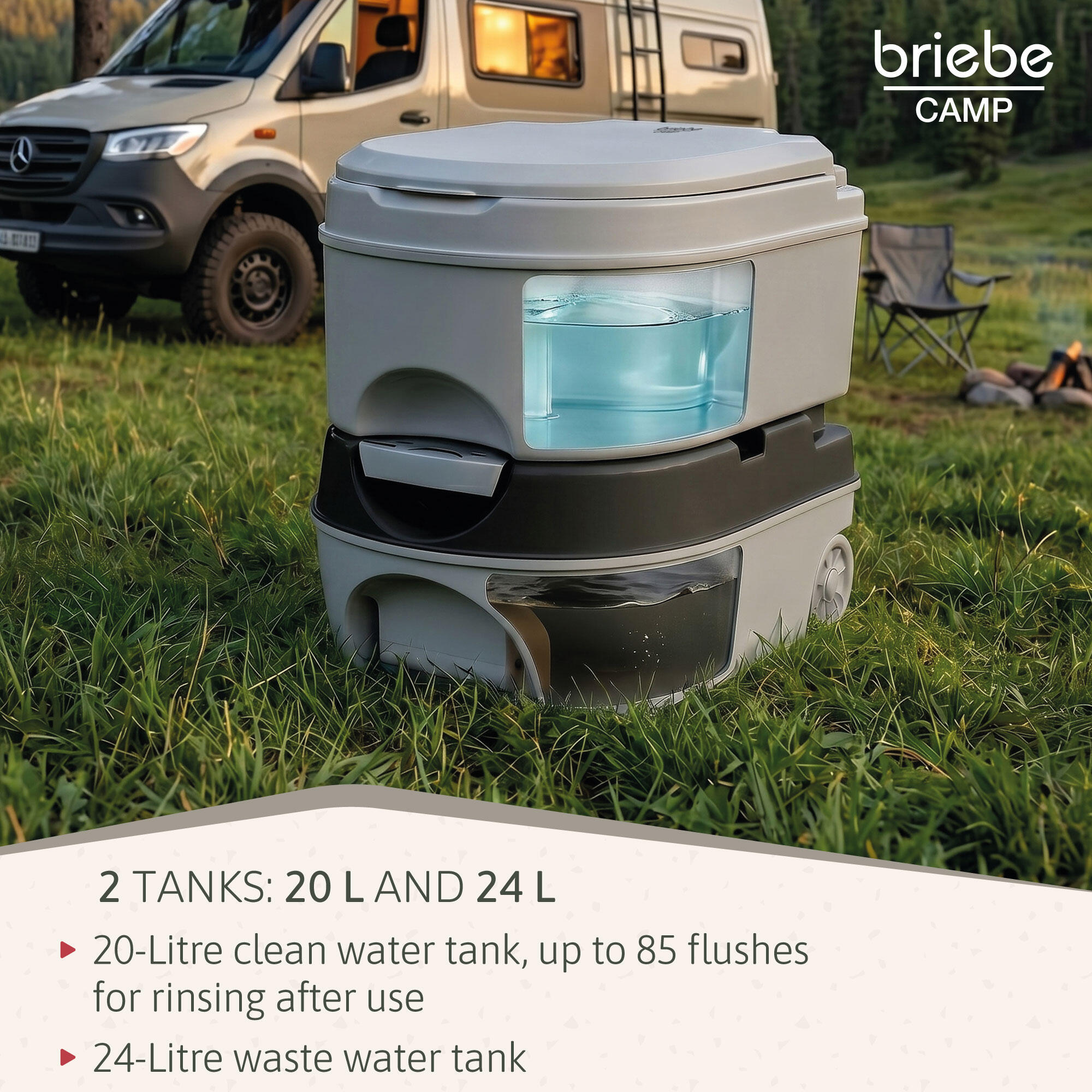 Tragbare Toilette mit Rädern 24L Camping, 20L-Wasserablauf-WC briebe Camp 3/7