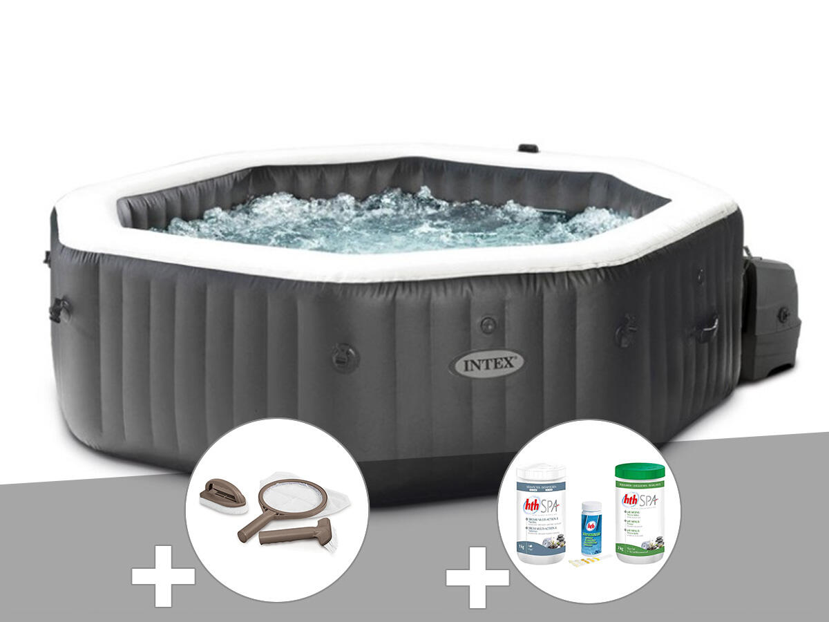 Kit spa gonflable  PureSpa Carbone octogonal Bulles et Jets 4 places + Kit 1/1