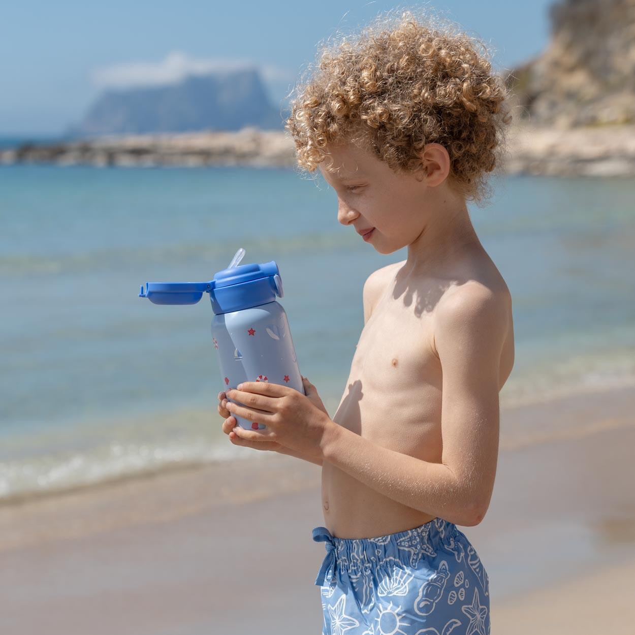Flamingueo botella térmica infantil acero azul 3/6