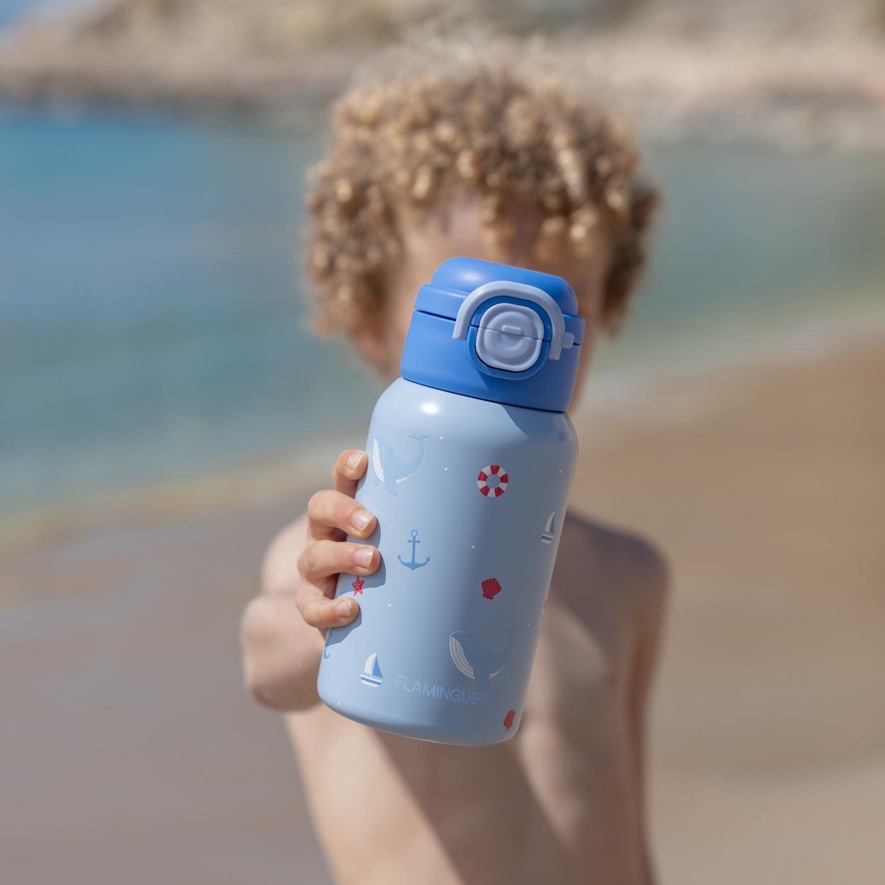 Flamingueo botella térmica infantil acero azul 2/6