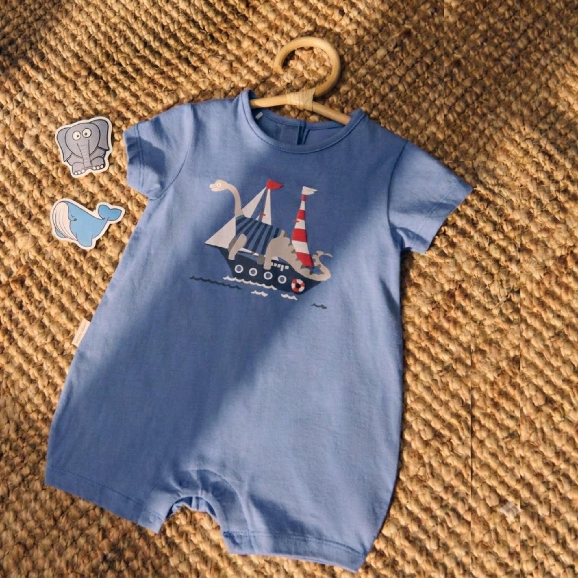 Grenouillère bébé à manches courtes et imprimé bateau 1/4