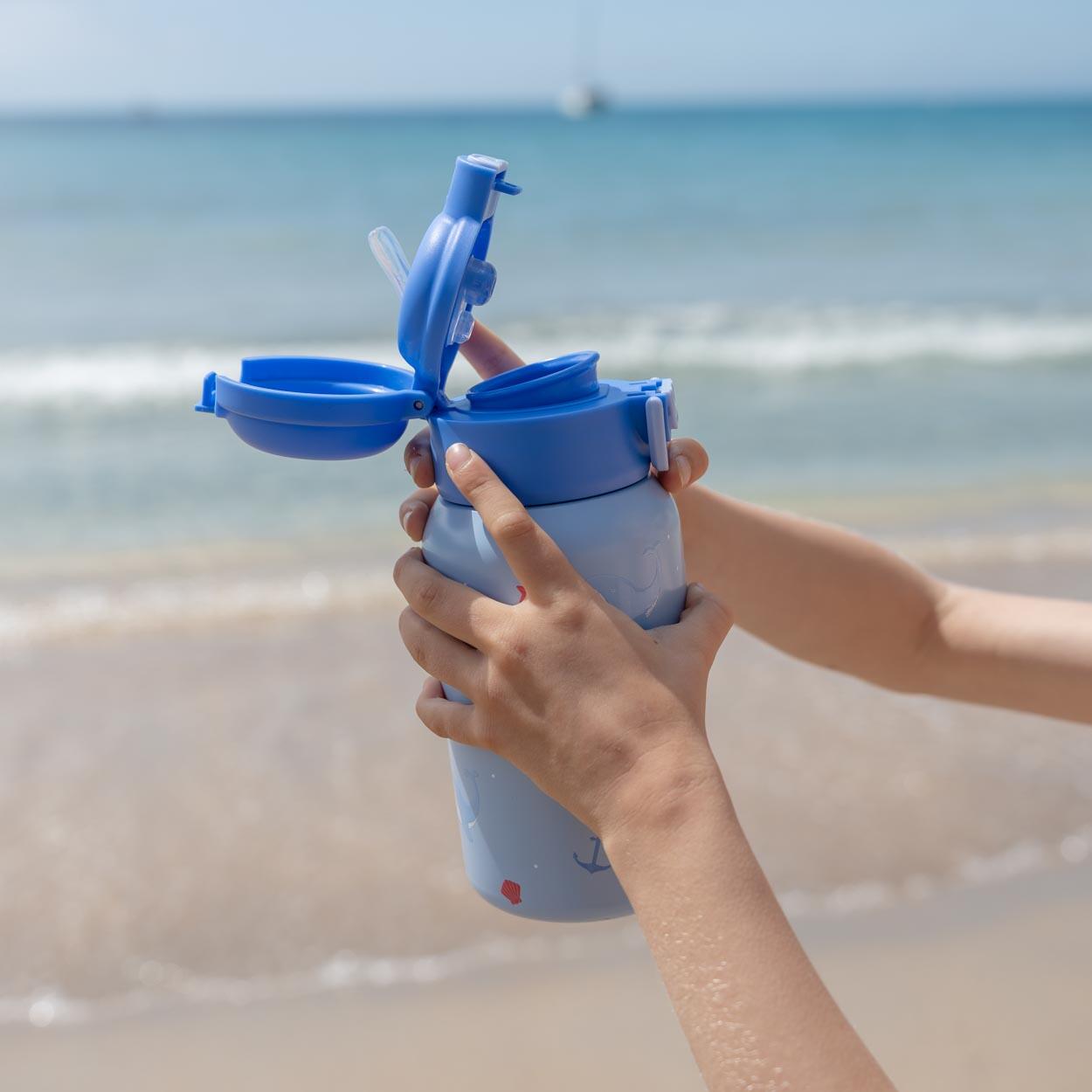 Flamingueo botella térmica infantil acero azul 5/6