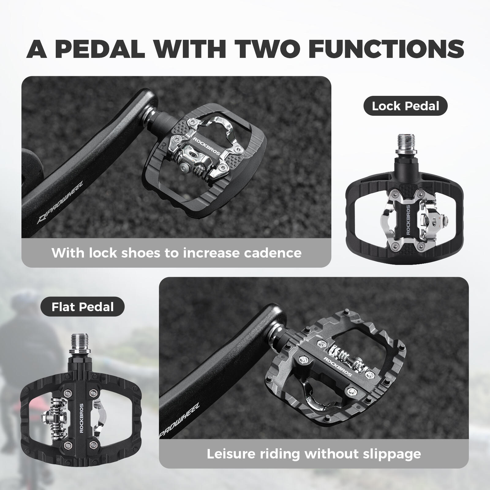 Pedały MTB 2 w 1 antypoślizgowe - ROCKBROS 370010001 2/5