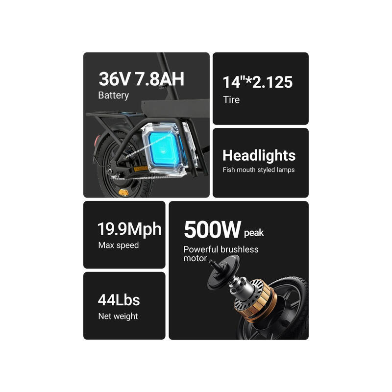 Mini bicicletă electrică REGAANGEL B20 – motor fără perii de 36V și 7,8Ah