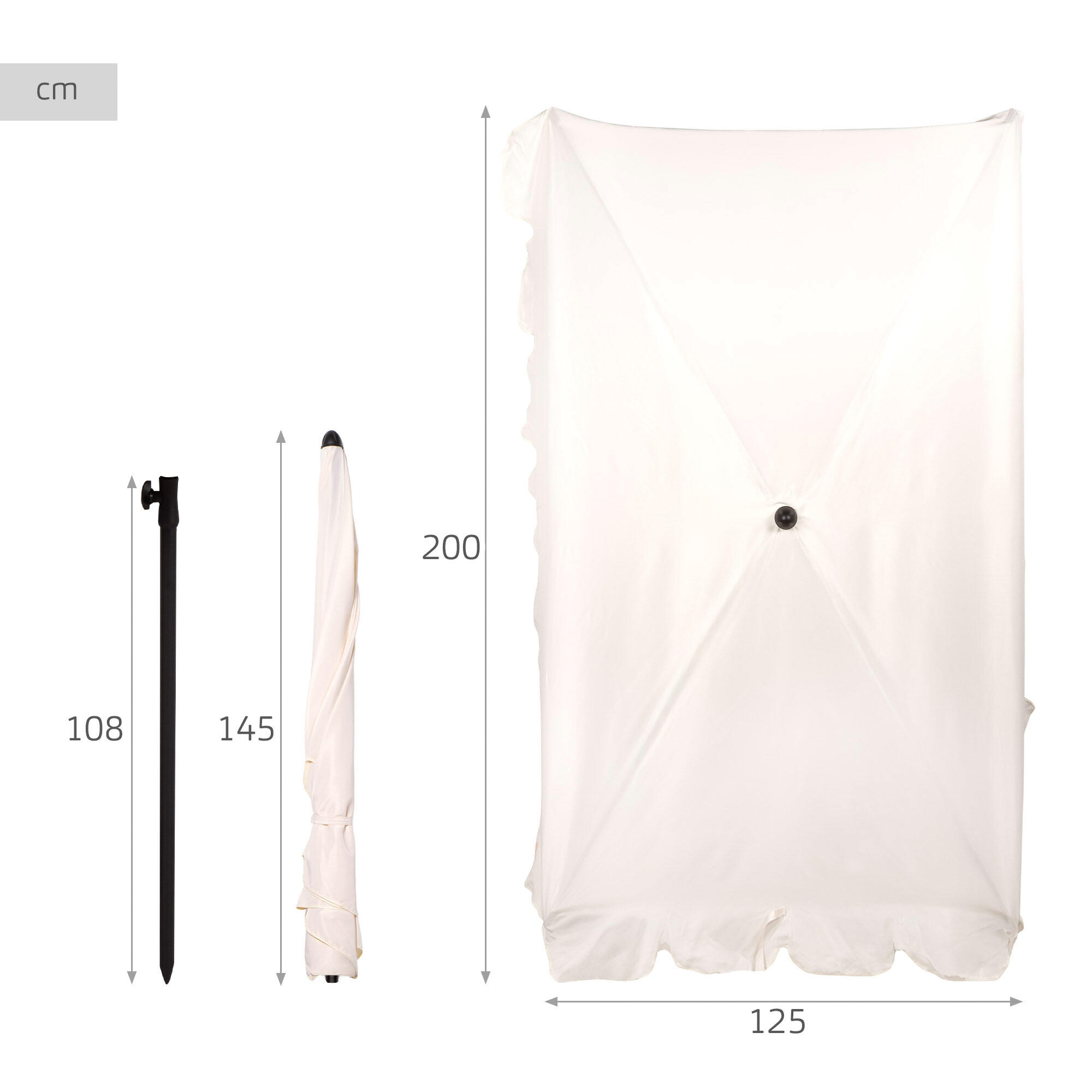 Aktive Guarda-sol retangular 200x125 cm cor creme com proteção solar 4/7