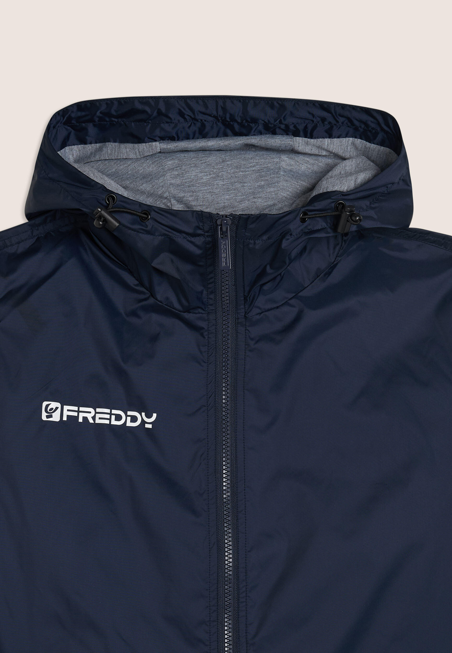Giacca impermeabile Unisex con cappuccio, zip e logo dorato 3/3