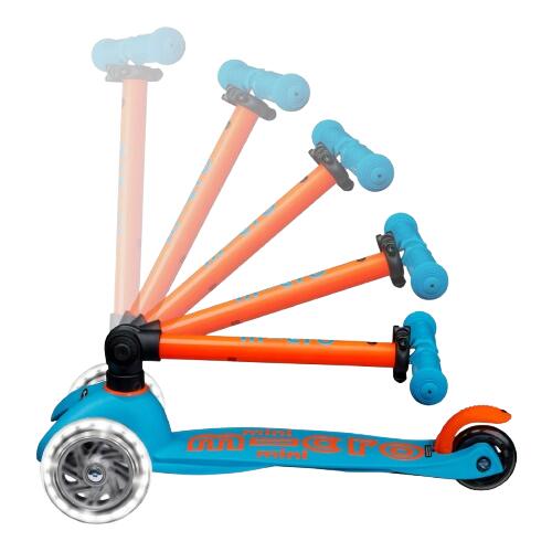 Patinete 3 Ruedas Micro Mini Deluxe Plegable NEON LED Azul-Naranja 5/7