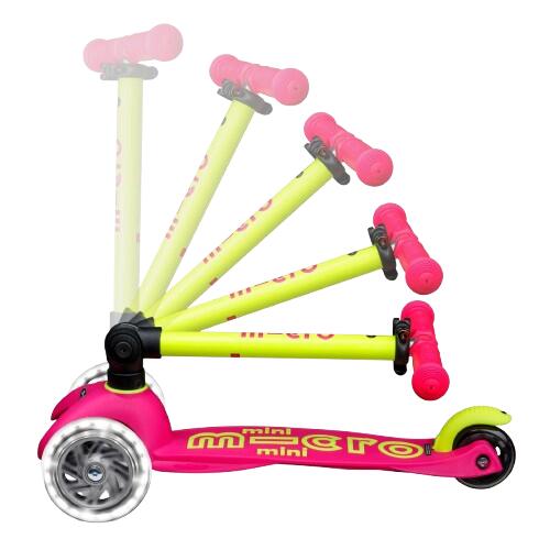Patinete 3 Ruedas Micro Mini Deluxe Plegable NEON LED Amarillo-Rosa 5/7