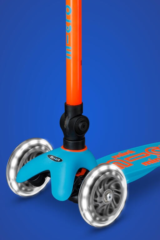 Patinete 3 Ruedas Micro Mini Deluxe Plegable NEON LED Azul-Naranja 4/7