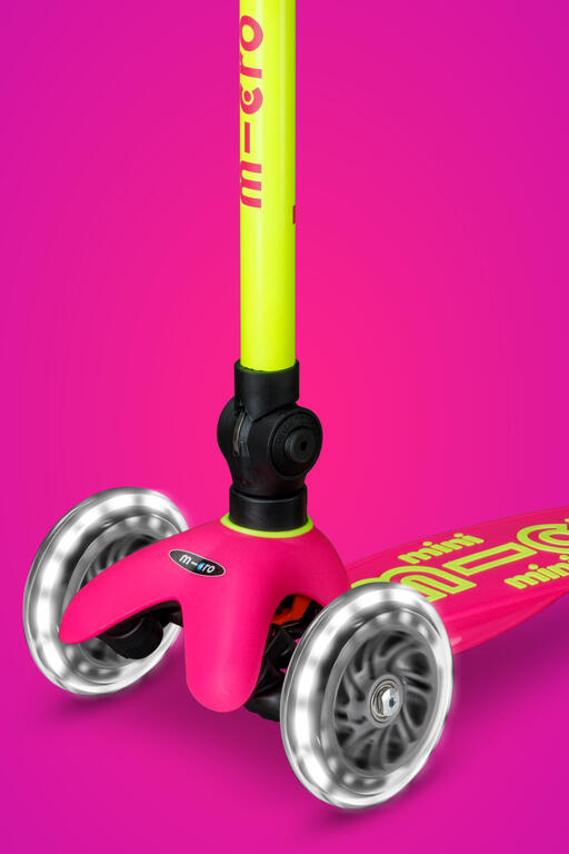 Patinete 3 Ruedas Micro Mini Deluxe Plegable NEON LED Amarillo-Rosa 4/7