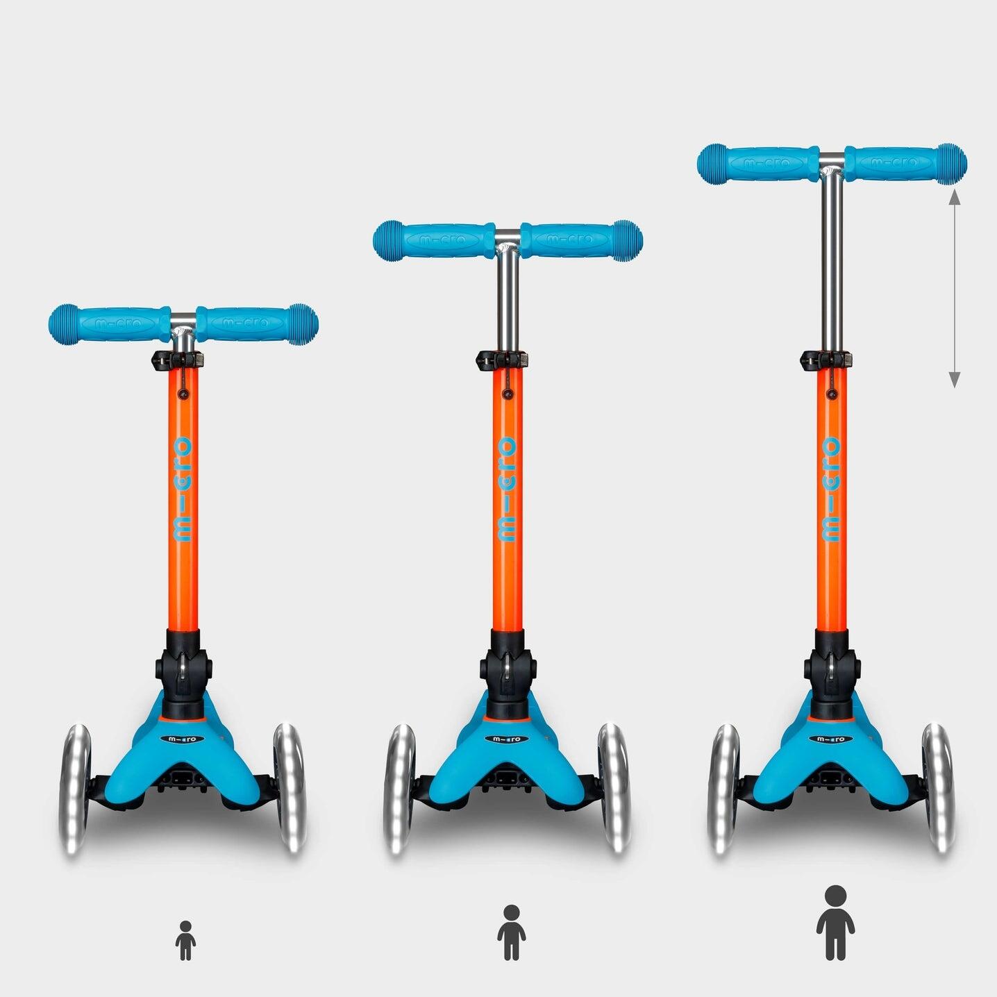 Patinete 3 Ruedas Micro Mini Deluxe Plegable NEON LED Azul-Naranja 6/7