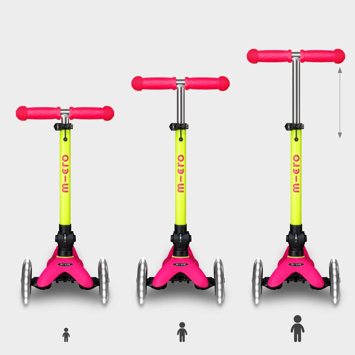 Patinete 3 Ruedas Micro Mini Deluxe Plegable NEON LED Amarillo-Rosa 6/7