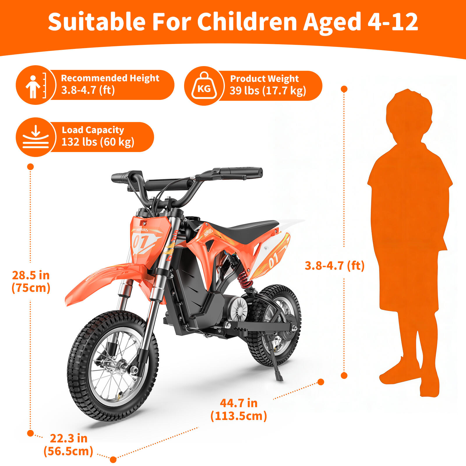 Moto elettrica per bambini Hillmiles MileRocket 1, batteria da 36V 4Ah 7/7