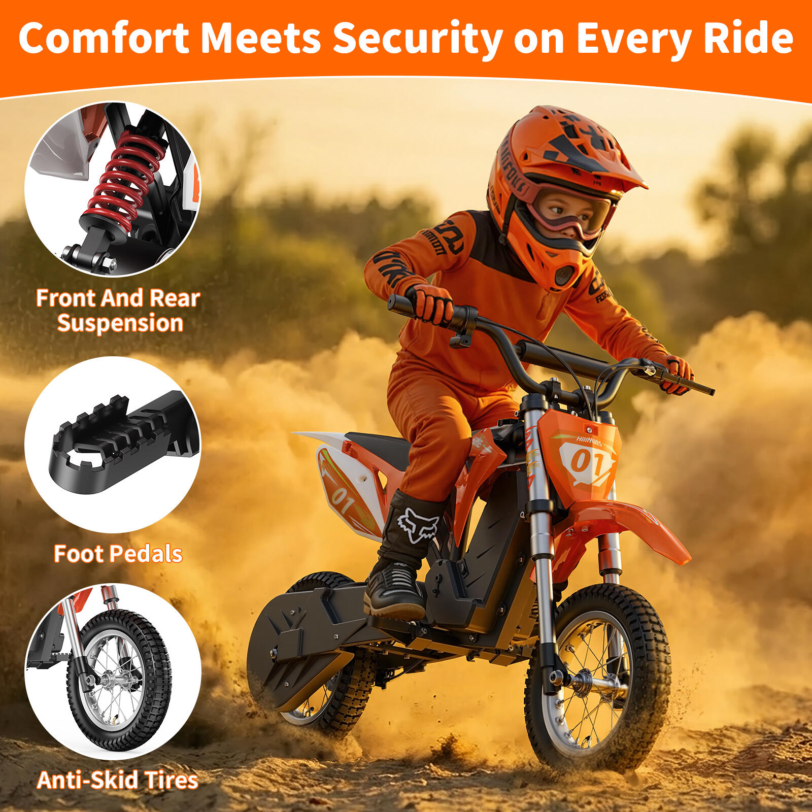 Moto elettrica per bambini Hillmiles MileRocket 1, batteria da 36V 4Ah 6/7