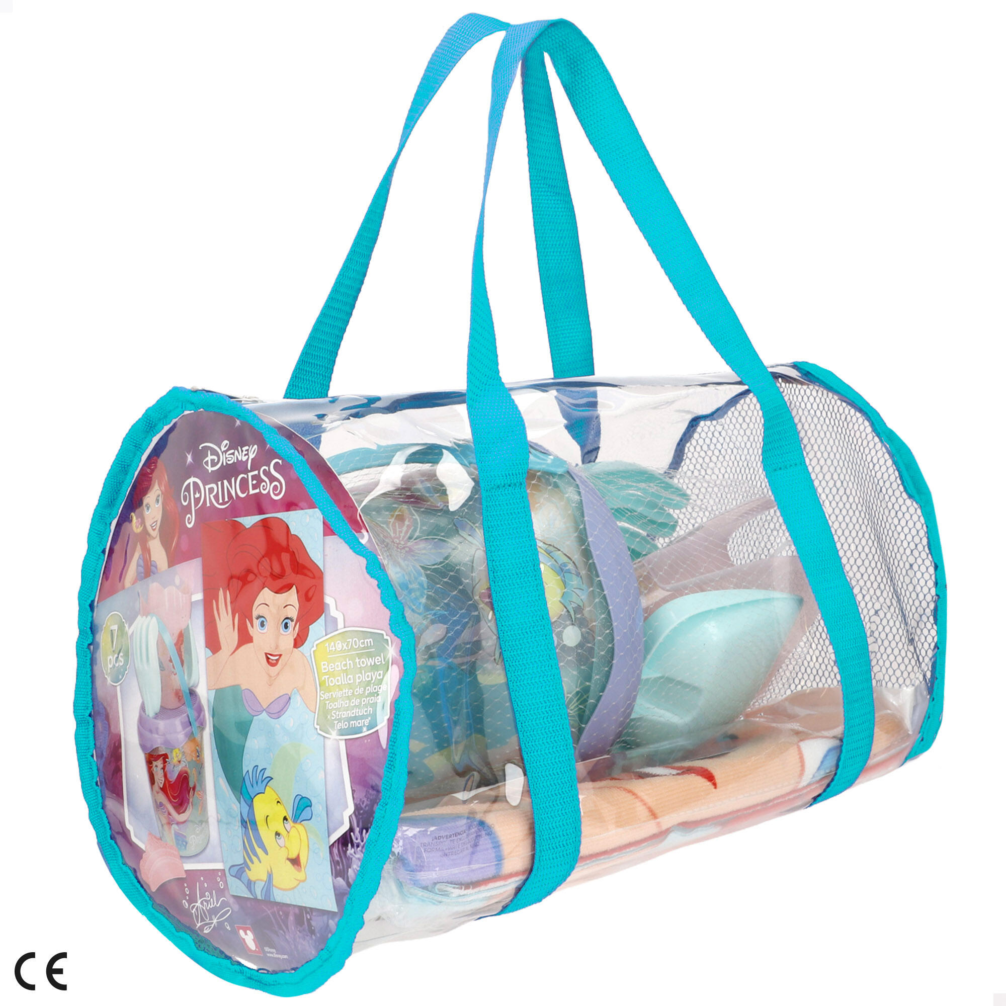 Conjunto de balde de praia a Pequena Sereia com acessórios toalha e saco 6/7
