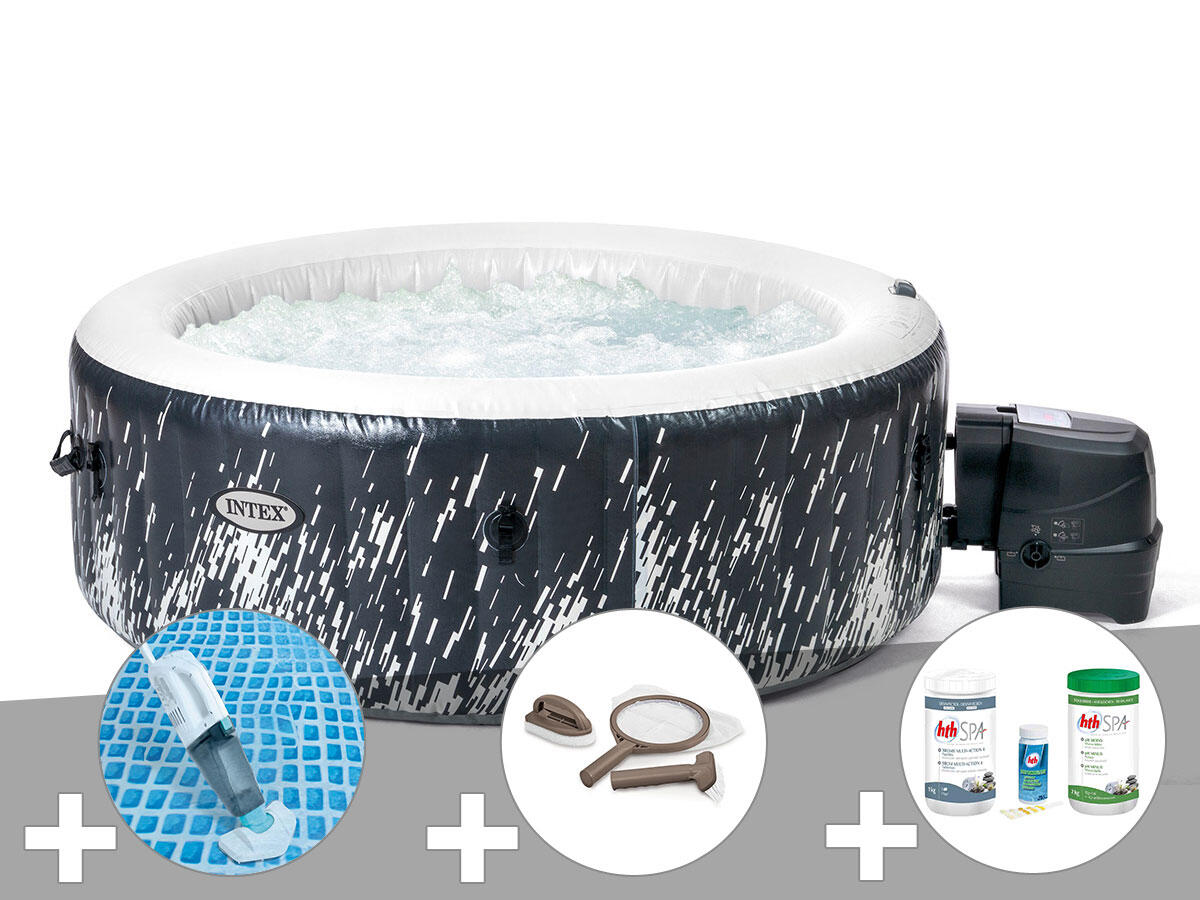 Kit spa gonflable  PureSpa Galaxie rond Bulles avec LED 4 places + Aspirateur + 1/1
