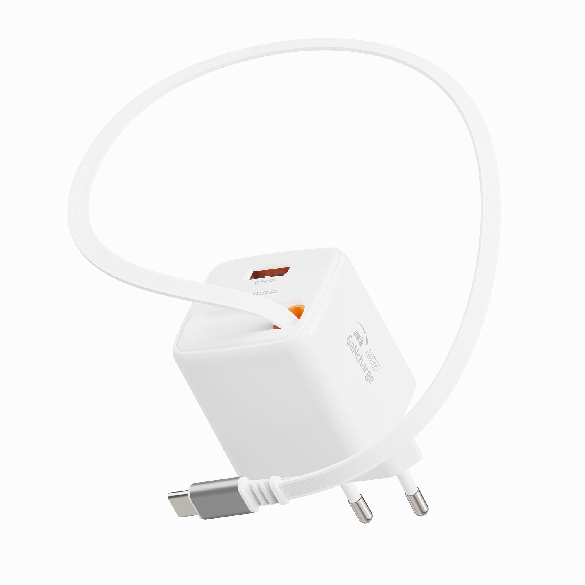 SWISSTEN SlideCharge GaN 45W, 1x USB-C 45W, 1x USB-A QC18W, branco 3/6