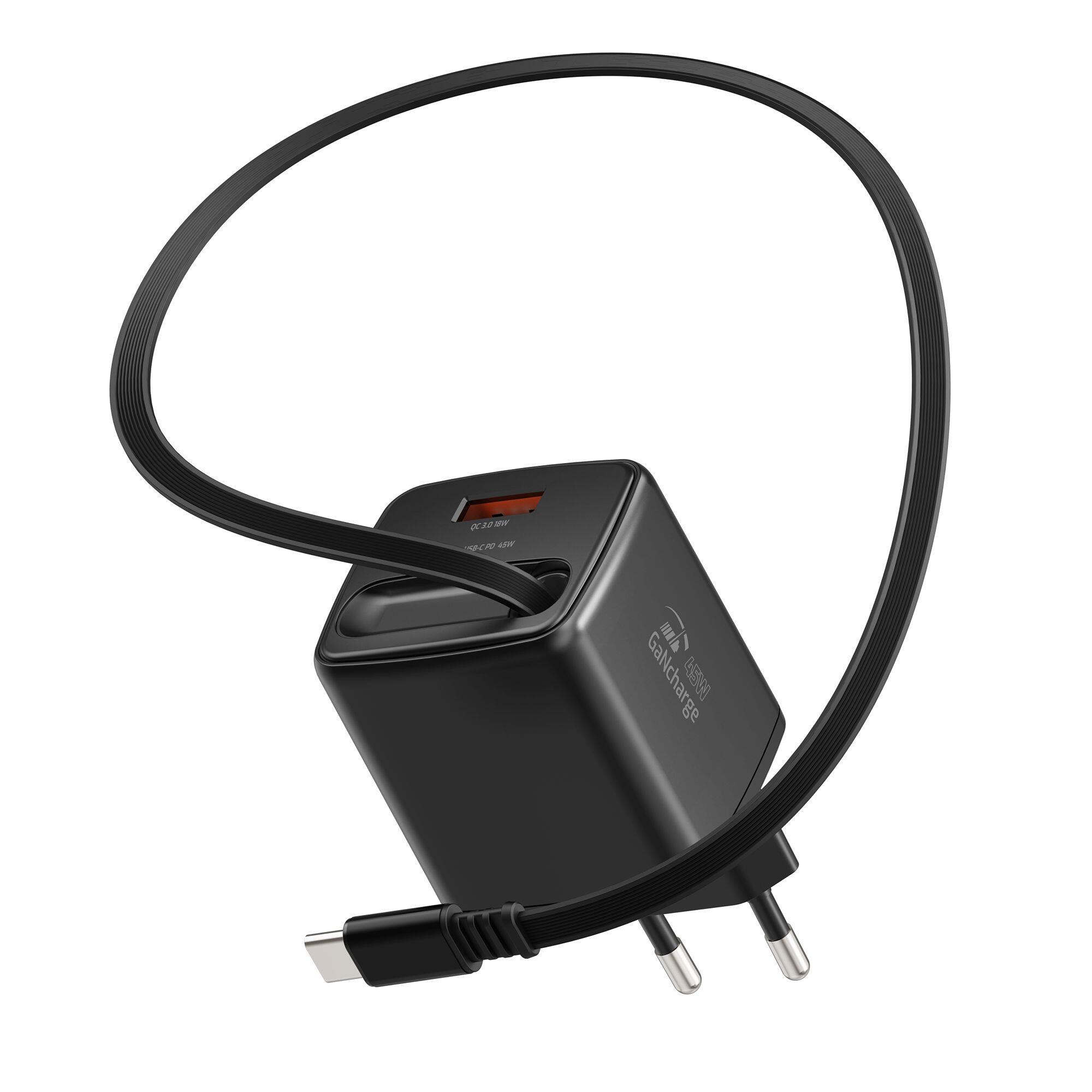 SWISSTEN SlideCharge GaN 45W, USB-C+USB-A, preto 3/6