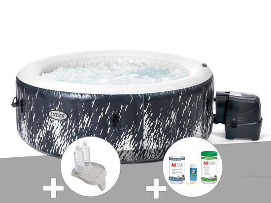 Kit spa gonflable PureSpa Galaxie rond Bulles avec LED 4 places + Porte-verre