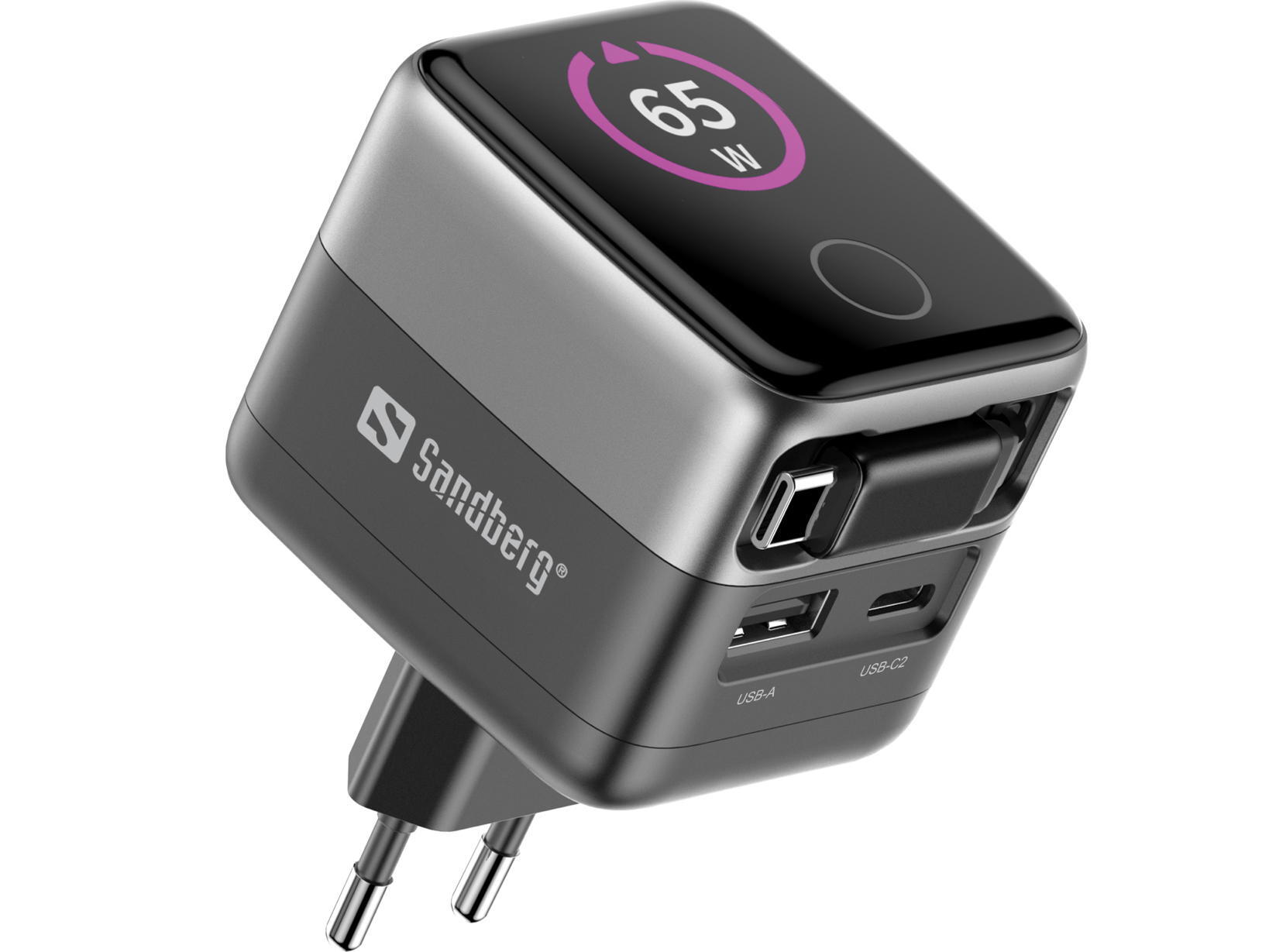 Carregador parede SANDBERG Charger PD65W Display + Cable 2/3