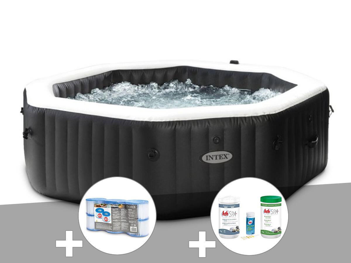 Kit spa gonflable  PureSpa Carbone octogonal Bulles et Jets 6 places + 12 1/1