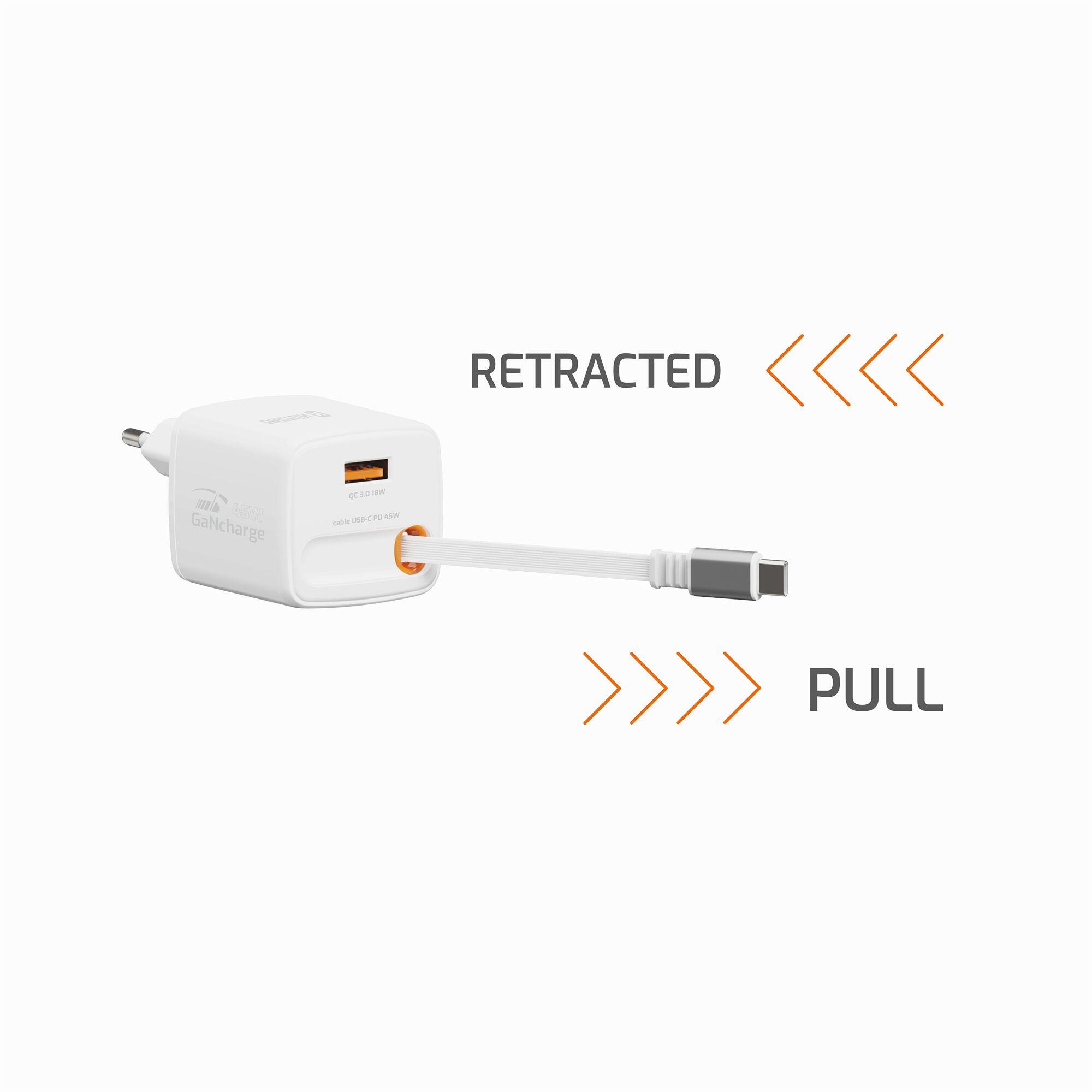SWISSTEN SlideCharge GaN 45W, 1x USB-C 45W, 1x USB-A QC18W, branco 4/6