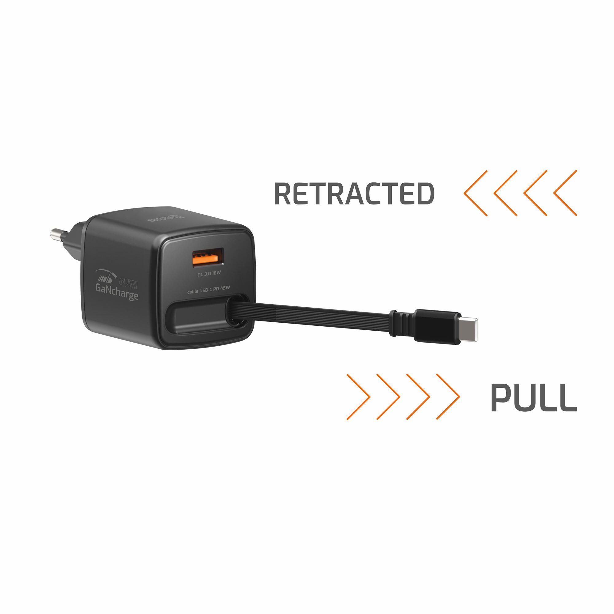 SWISSTEN SlideCharge GaN 45W, USB-C+USB-A, preto 4/6