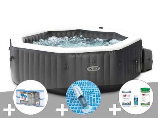Kit spa gonflable PureSpa Carbone octogonal Bulles et Jets 4 places + 12