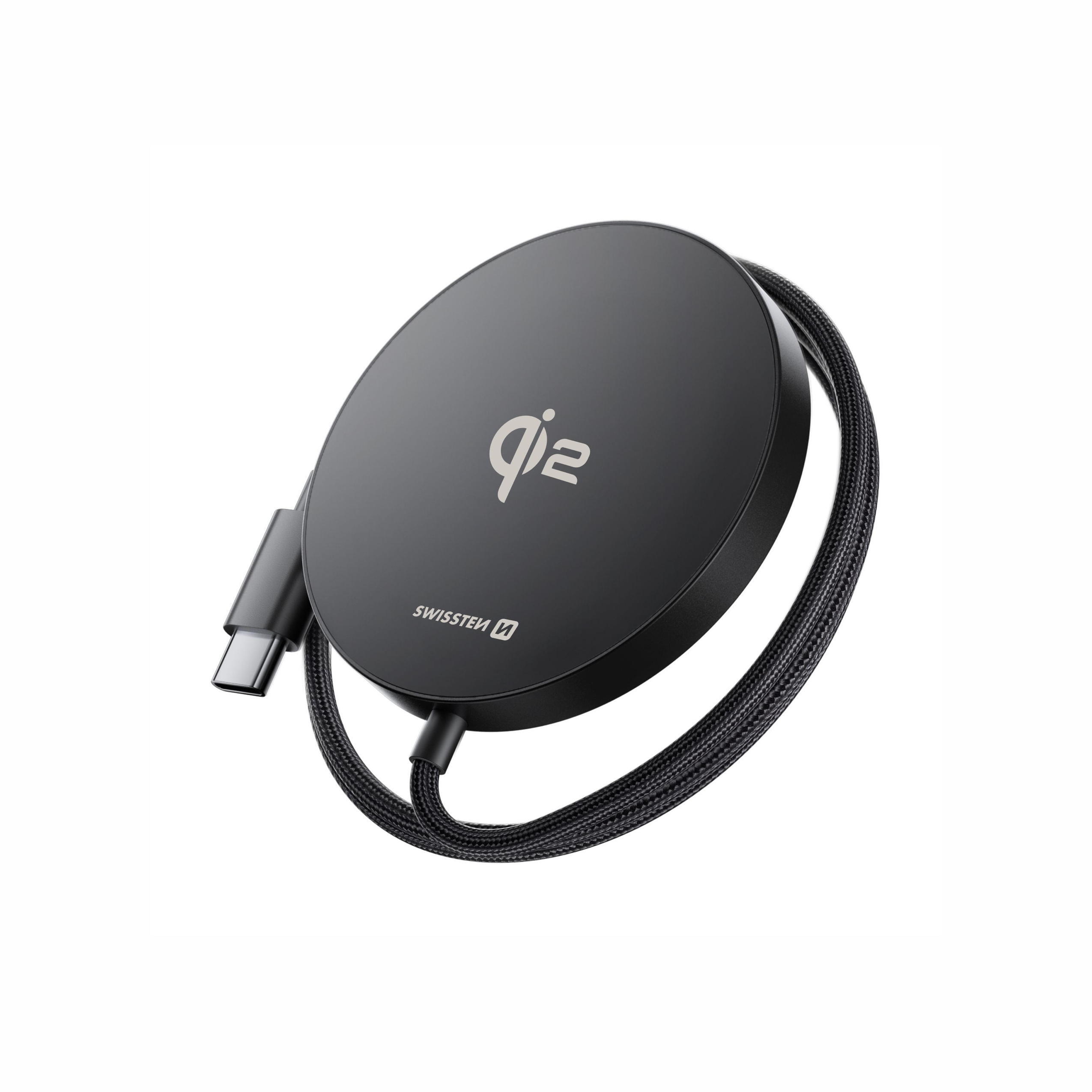 SWISSTEN MagPuck Carregador Qi2 MagSafe 15W com USB-C e cabo 1,5m 3/7
