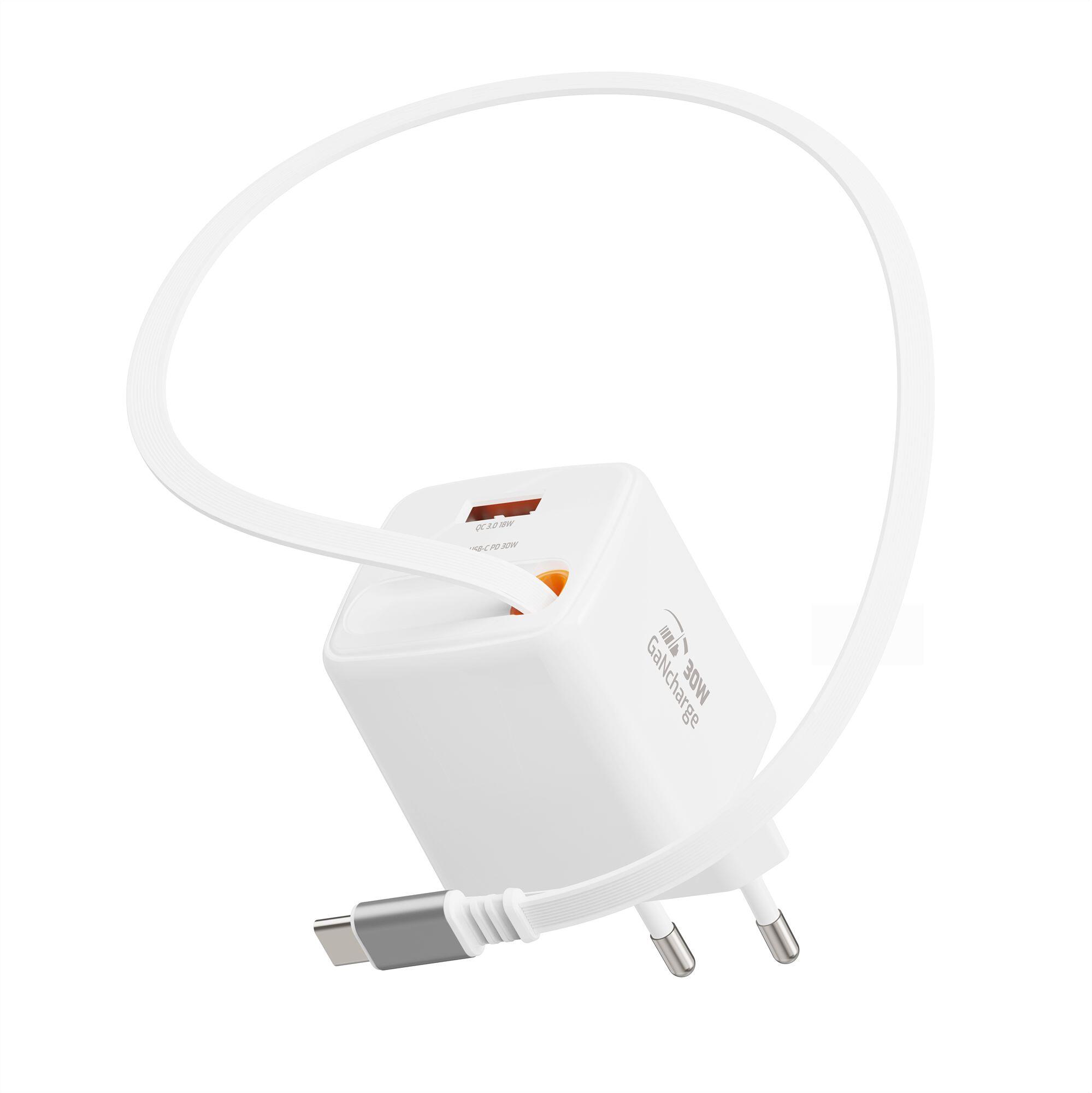 SWISSTEN SlideCharge GaN 30W - USB-C 30W, USB-A 18W, cabo retrátil 75cm 3/6