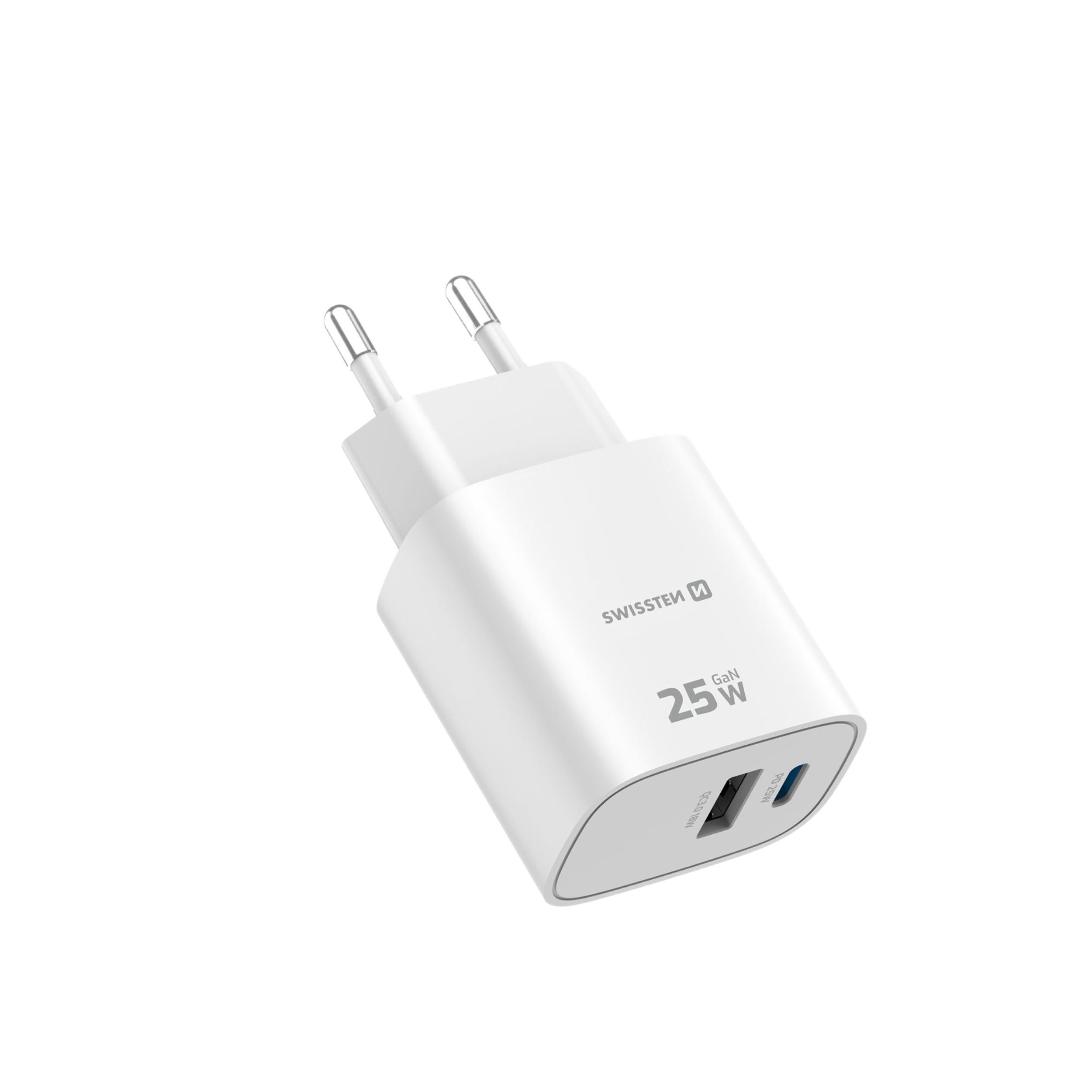 SWISSTEN GaN Edge Charger 55W - 1x USB-C PD 25W, 1x USB-A QC 18W, branco 3/7