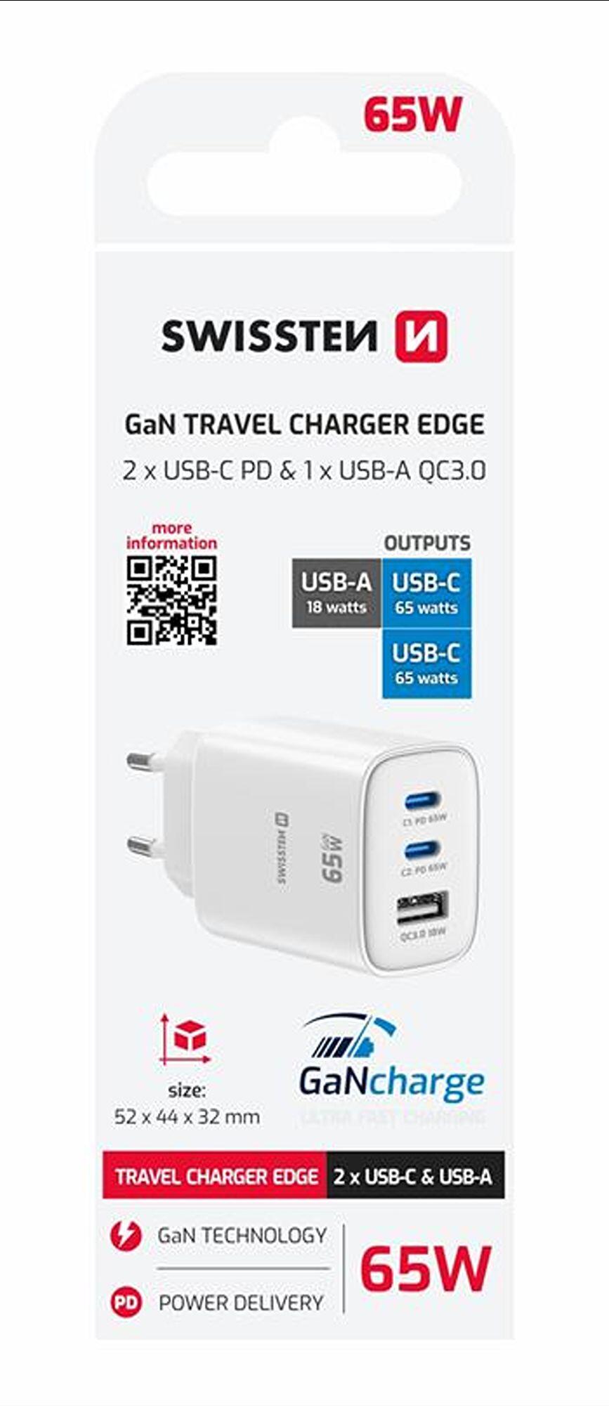 Carregador de parede SWISSTEN GaN Edge Charger 65W - 2x USB-C, 1x USB-A, branco 5/5