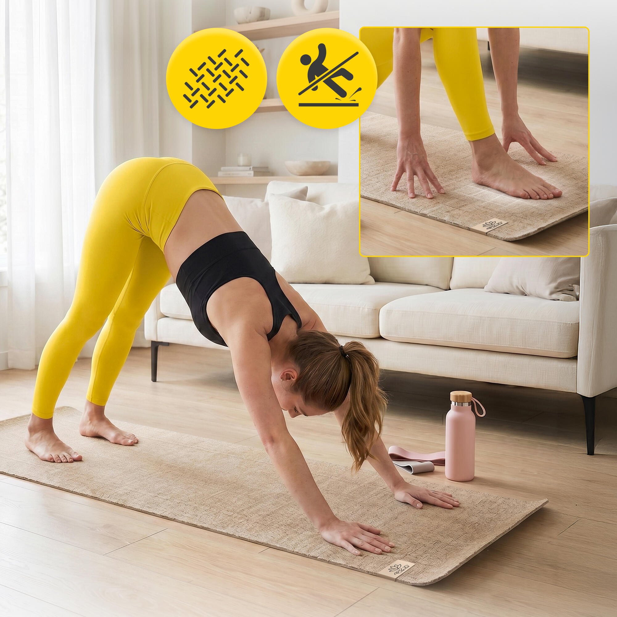 Jute Yogamatte 6mm rutschfeste Trainingsmatte Gymnastik 4FIZJO 3/7