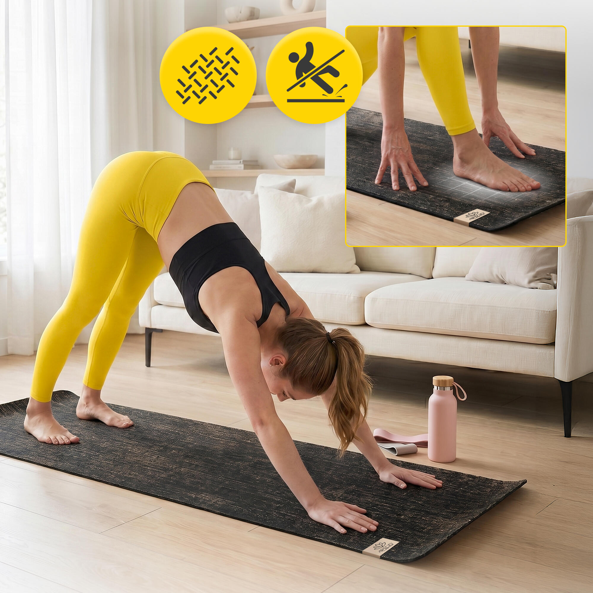 Jute Yogamatte 6mm rutschfeste Trainingsmatte Gymnastik 4FIZJO 3/7
